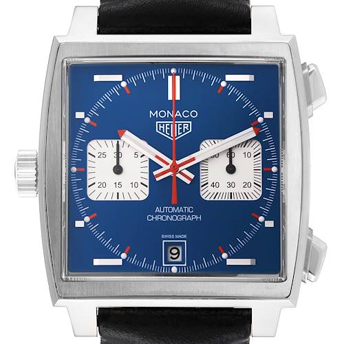 Photo of Tag Heuer Monaco Chronograph Blue Dial Steel Mens Watch CAW211P Box Card