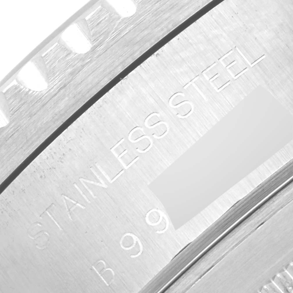 This close-up image shows the stainless steel casing of the Tudor Tiger 79273P Men's Steel and Gold (two tone) White Dial 79273P Men's Steel and Gold (two tone) White Dial model watch.