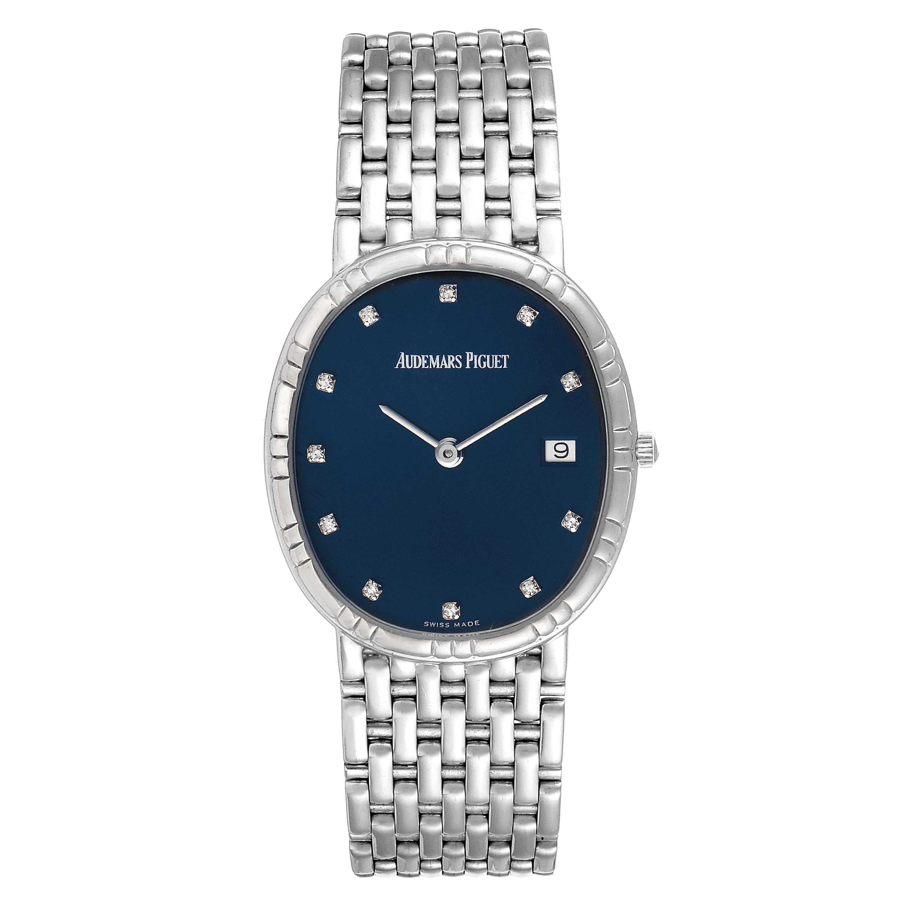 This is a front view of the Vintage Audemars Piguet watch, showing the face, dial, bracelet, and date window.