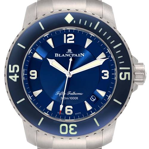 Photo of Blancpain Fifty Fathoms Automatic Titanium Blue Dial Mens Watch 5015 Box Card