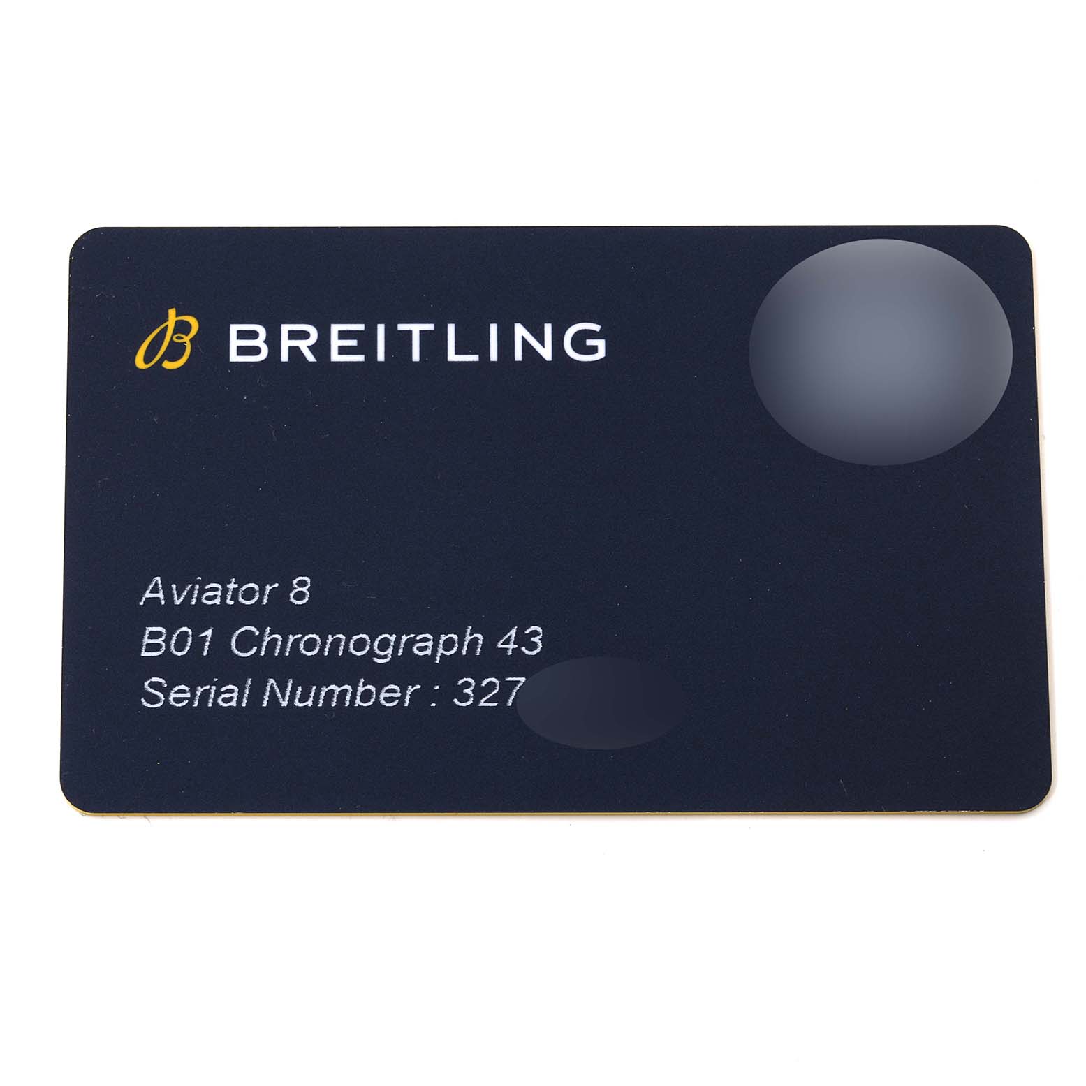 This image shows the brand card for a Breitling Navitimer model, specifically for the Aviator 8 B01 Chronograph 43.