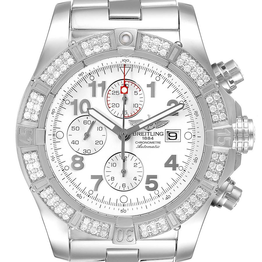 Breitling Super Avenger Chronograph Diamond Steel Mens Watch A13370 SwissWatchExpo