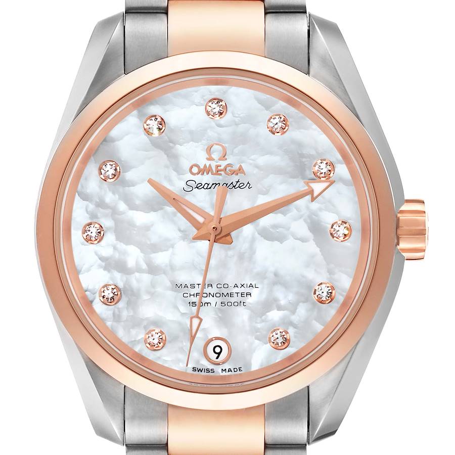 Omega Aqua Terra Rose Gold Mother of Pearl Diamond Ladies Watch 231.20.39.21.55.003 Unworn SwissWatchExpo