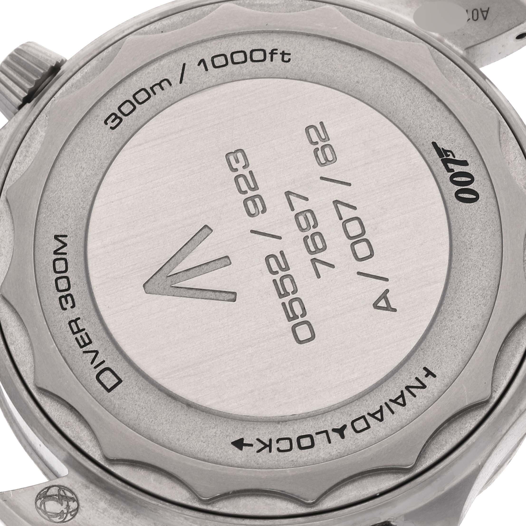 The image shows the case back of an Omega Seamaster 210.92.42.20.01.001 Men's Titanium Brown Dial 210.92.42.20.01.001 Men's Titanium Brown Dial Diver 300M, displaying depth rating, serial numbers, and branding.