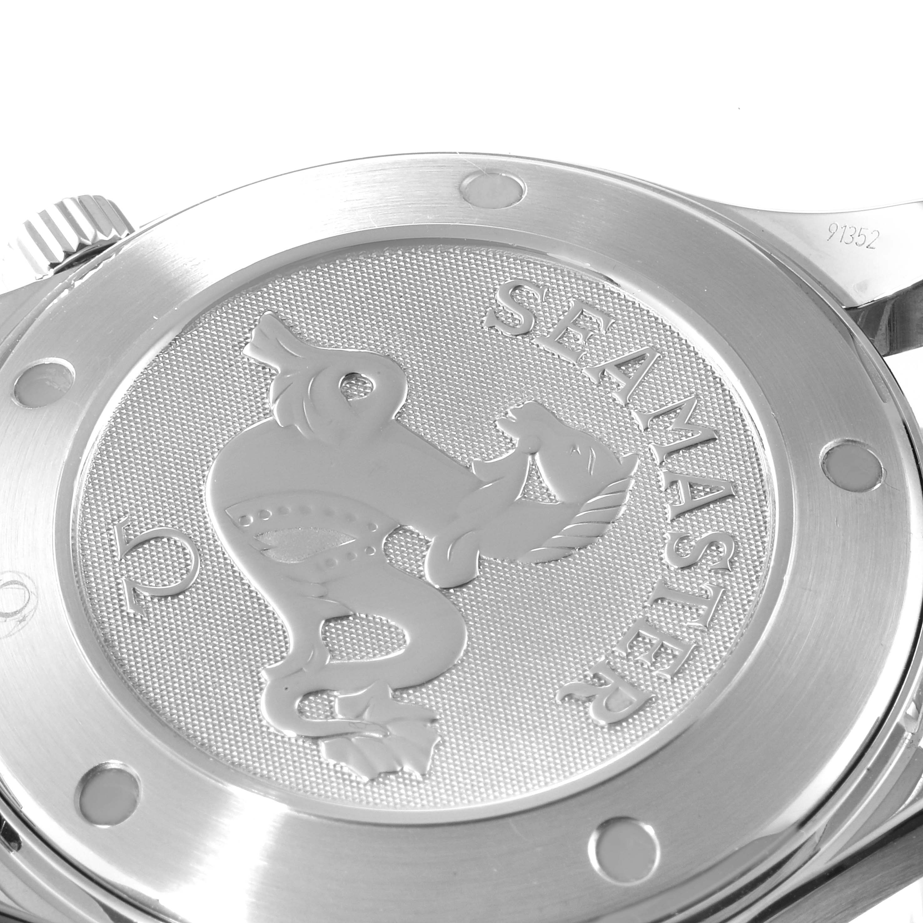 The image shows the case back of an Omega Seamaster 212.30.41.61.01.001 Men's Stainless Steel Black Dial 212.30.41.61.01.001 Men's Stainless Steel Black Dial watch, featuring the engraved Seamaster logo.