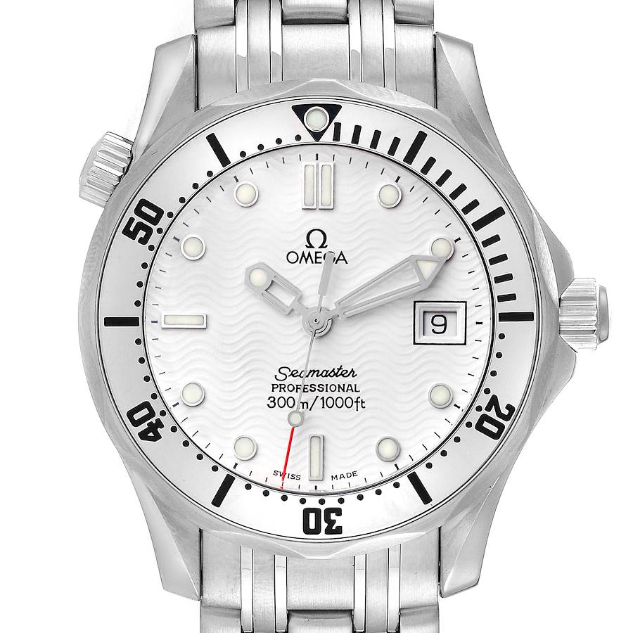 Omega Seamaster 300m White Wave Dial 35mm Steel Mens Watch 2562.20.00 SwissWatchExpo