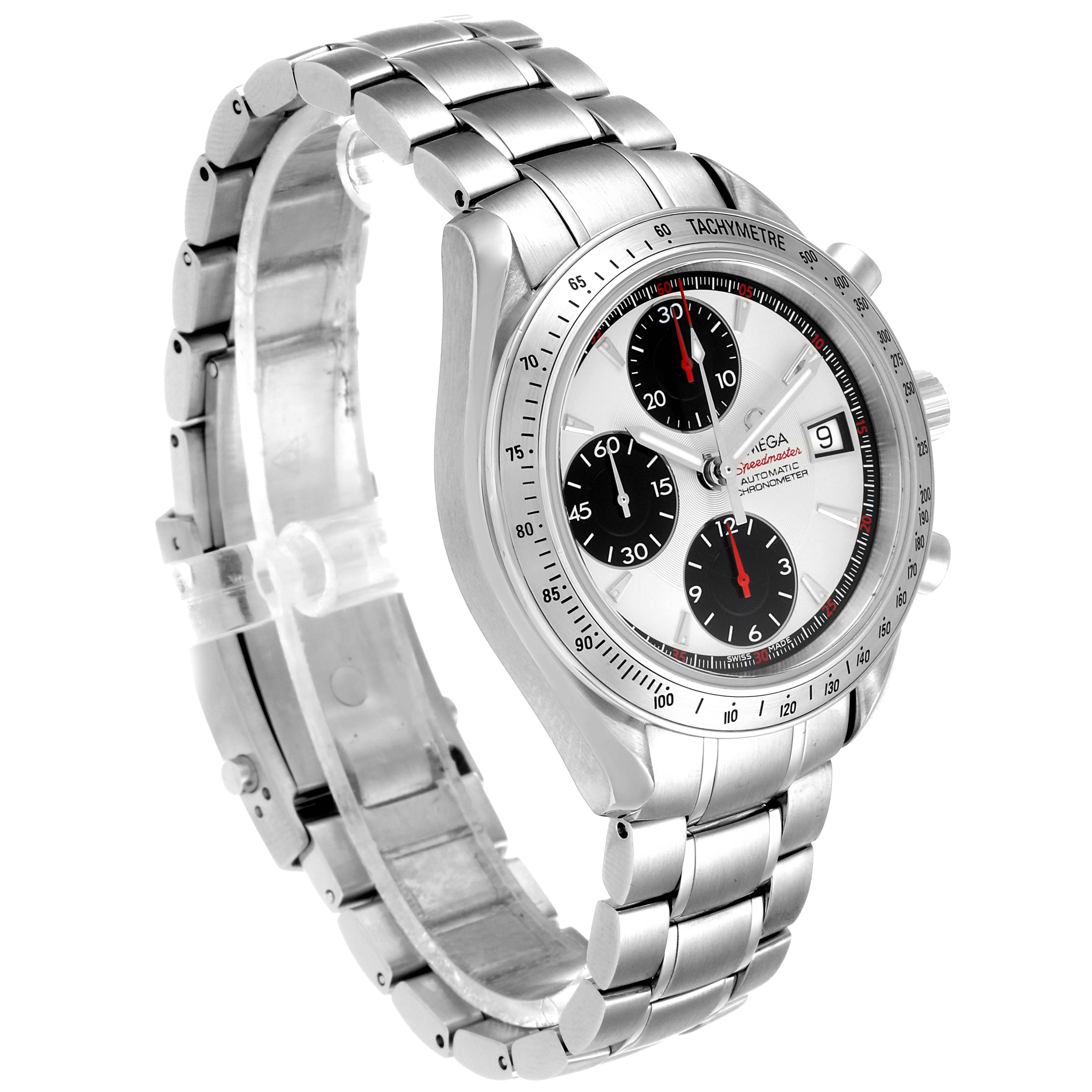 The Omega Speedmaster 3211.31.00 Men
s Stainless Steel Silver Dial 3211.31.00 Men
s Stainless Steel Silver Dial watch is shown at a three-quarter angle, displaying the face, bezel, and linked bracelet.