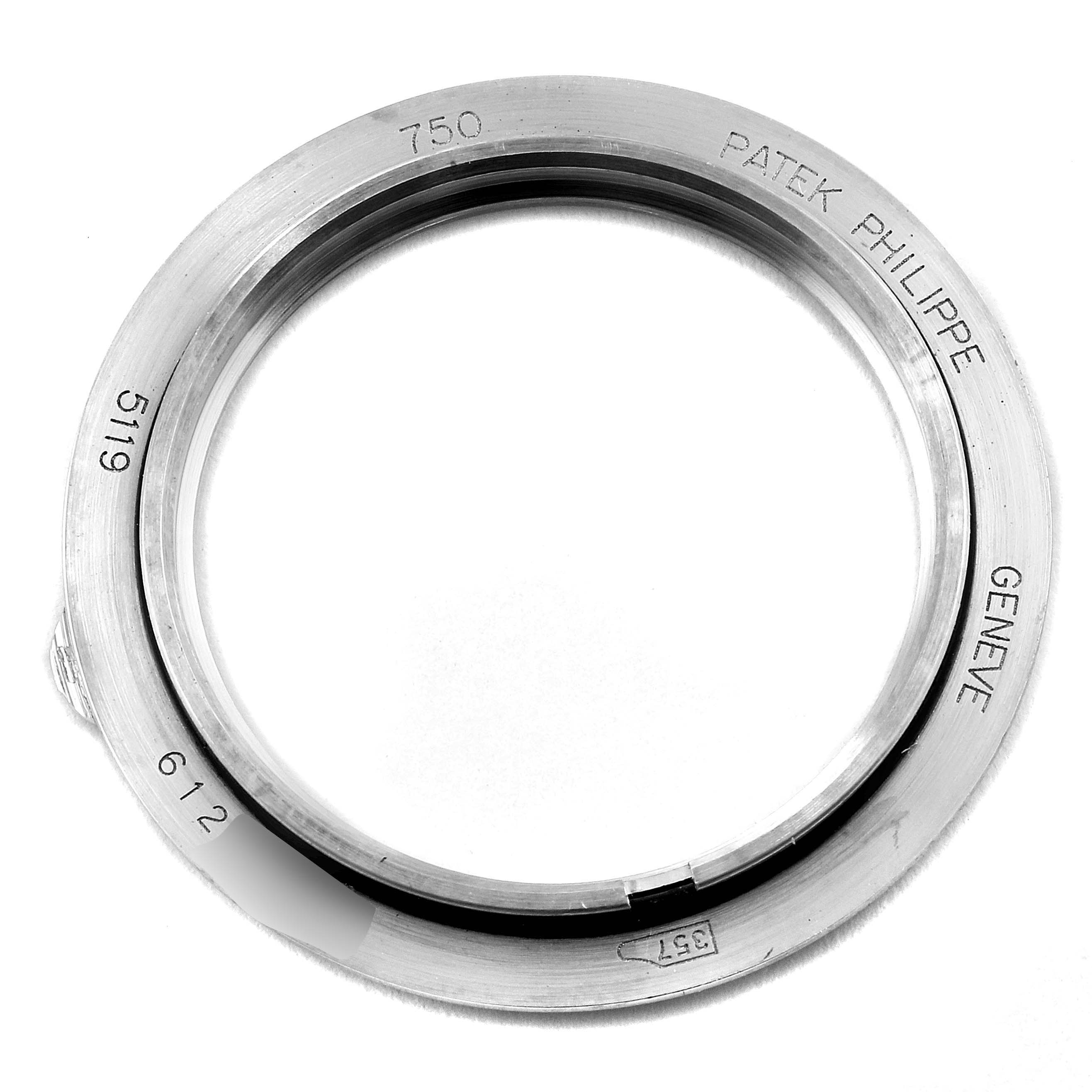 This image shows the bezel component of the Patek Philippe Calatrava 5119G Men
s White Gold White Dial 5119G Men
s White Gold White Dial model 5119 from a top-down angle.