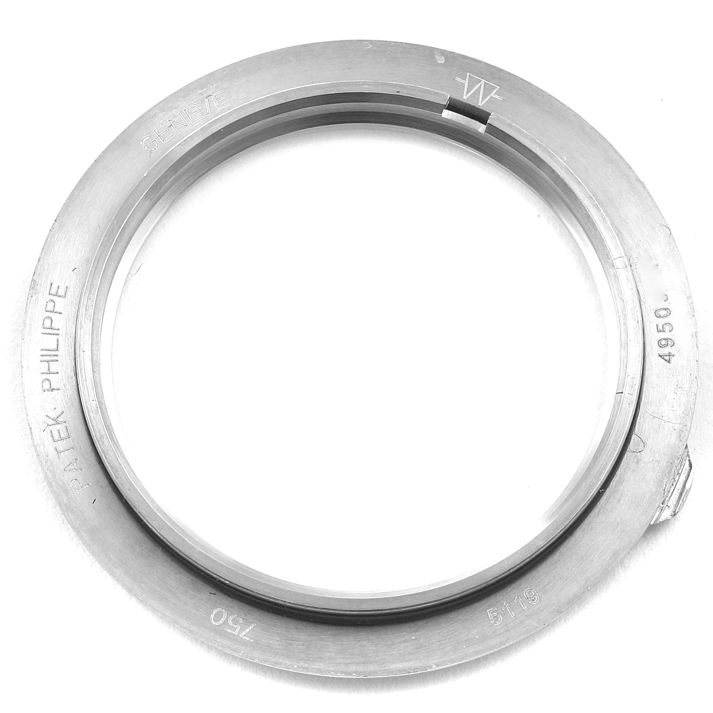 This image shows the bezel for a Patek Philippe Calatrava 5119G Men
s White Gold White Dial 5119G Men
s White Gold White Dial model watch, viewed from the top.