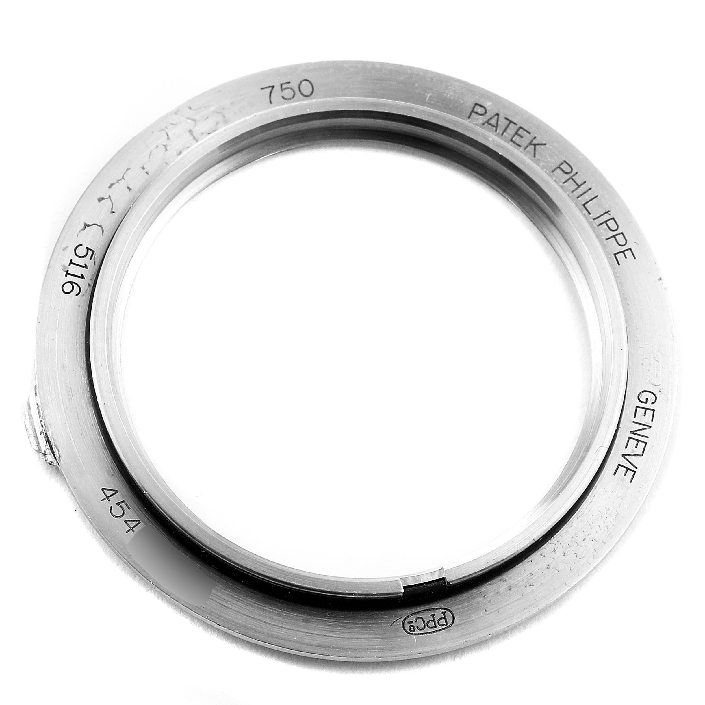 This image shows the bezel of a Calatrava model watch by Patek Philippe from a top-down angle.