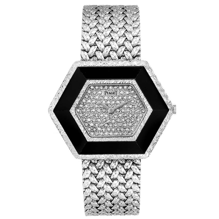 Piaget Onyx Diamond Dial White Gold Vintage Cocktail Ladies Watch