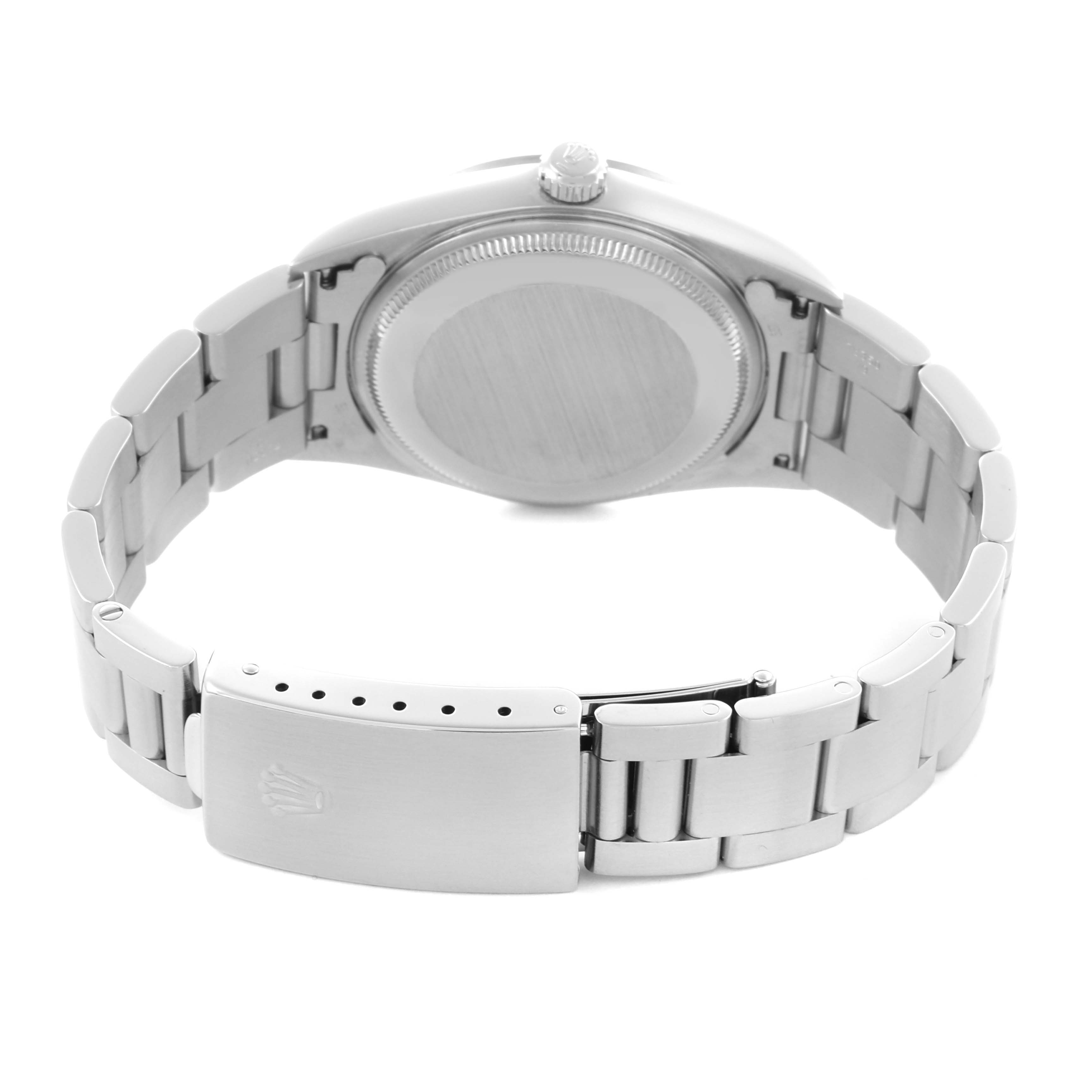 The image shows the back and bracelet of a Rolex Air-King 14000M Men's Stainless Steel Blue Dial 14000M Men's Stainless Steel Blue Dial watch, including the case back, clasp, and links.