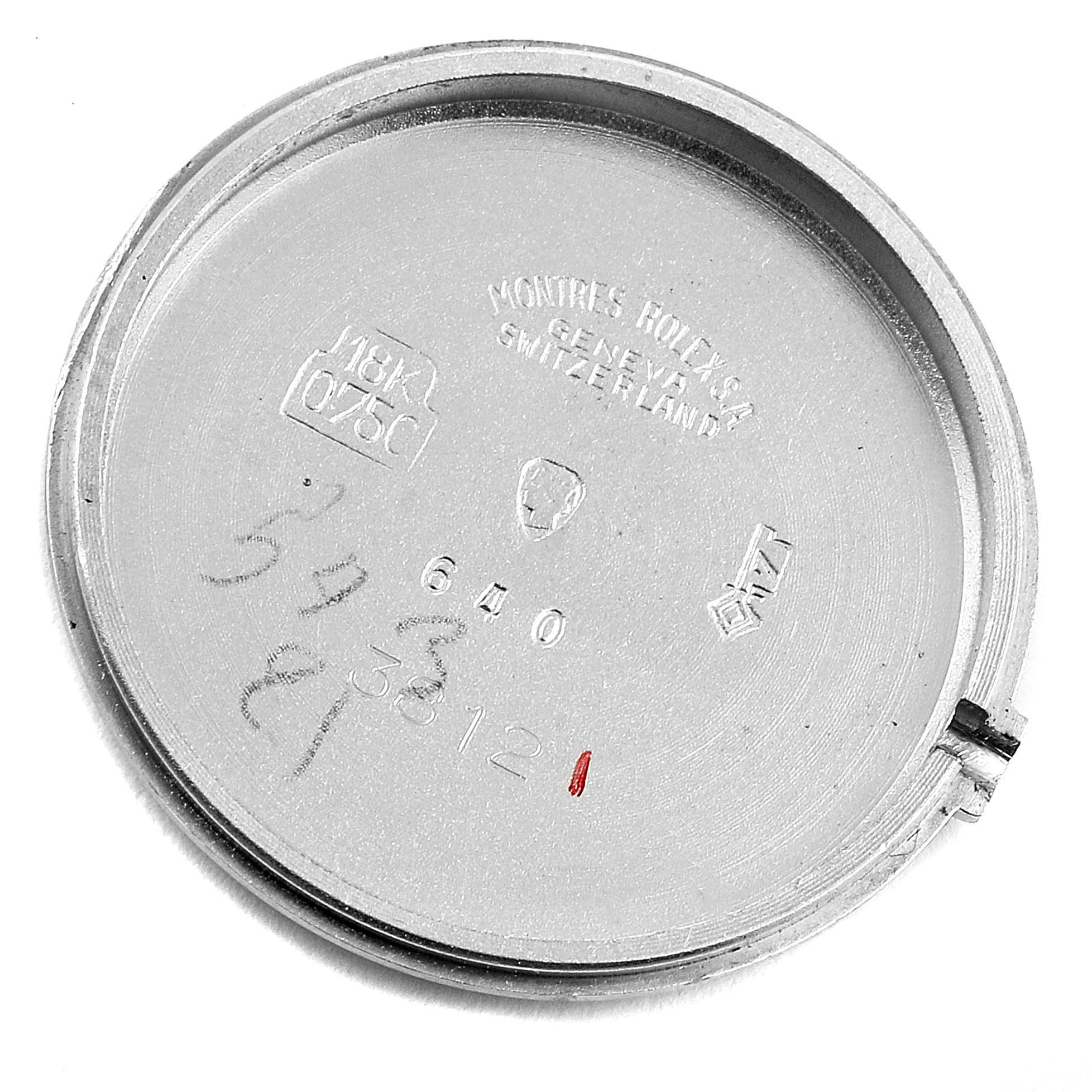 The image shows the interior side of the back case of a Rolex Cocktail 3812 Women
s White Gold Blue Dial 3812 Women
s White Gold Blue Dial model watch.