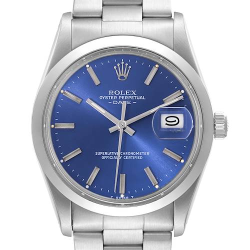 Photo of Rolex Date Stainless Steel Blue Dial Vintage Mens Watch 15000