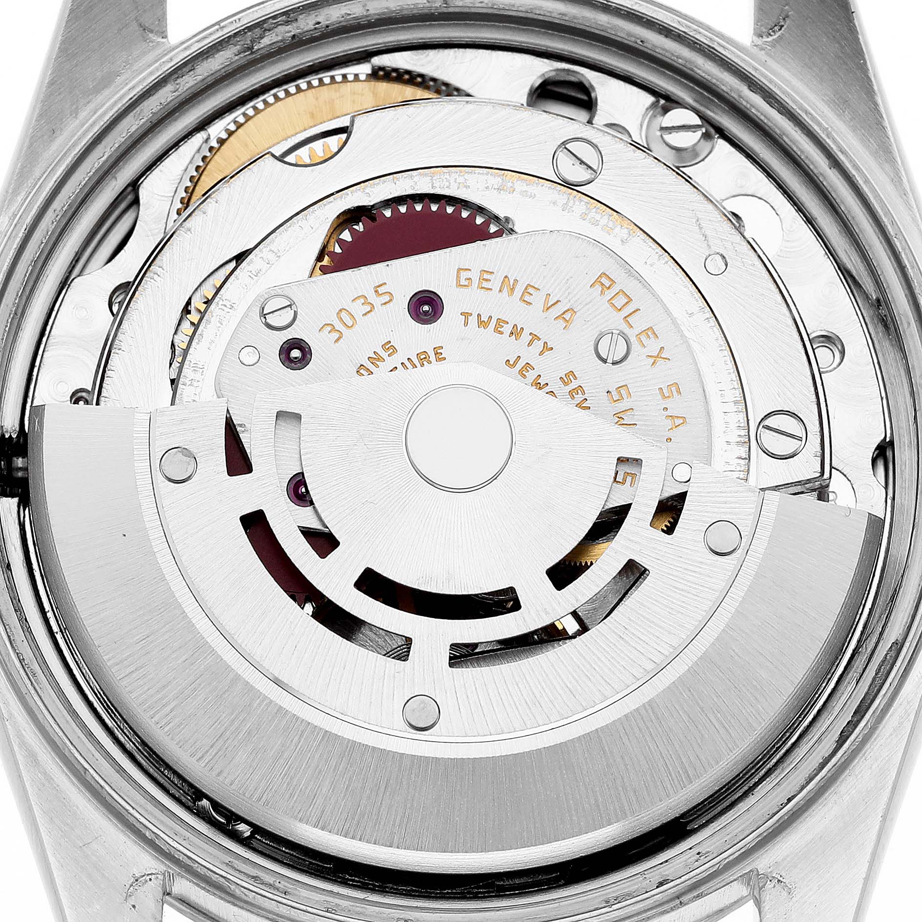 The image shows the movement mechanism of a Vintage Collection Rolex watch, viewed from the back.