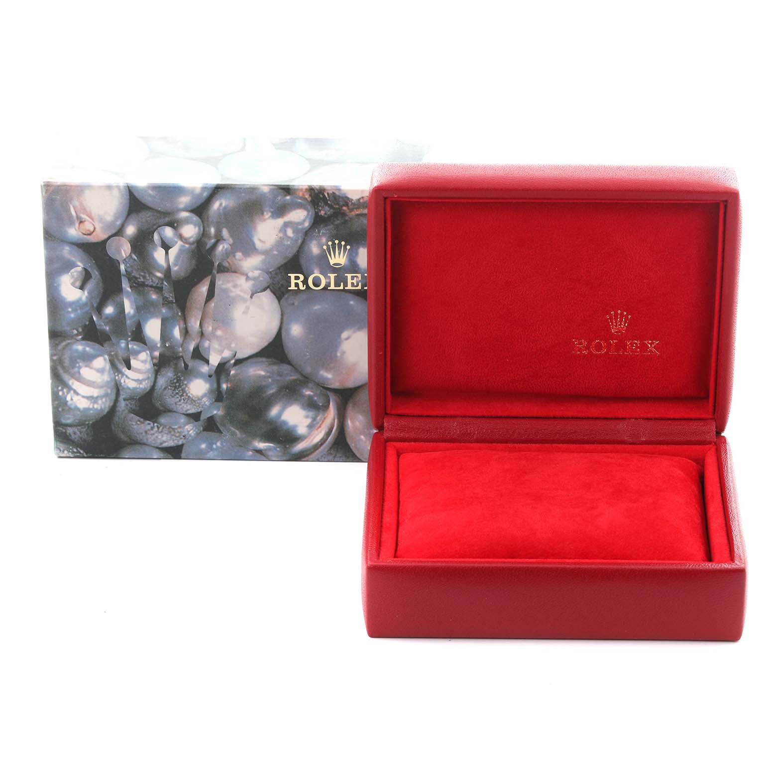 The image shows a Rolex Date 79160 Women's Stainless Steel White Dial 79160 Women's Stainless Steel White Dial model watch box and outer packaging, photographed from the front.