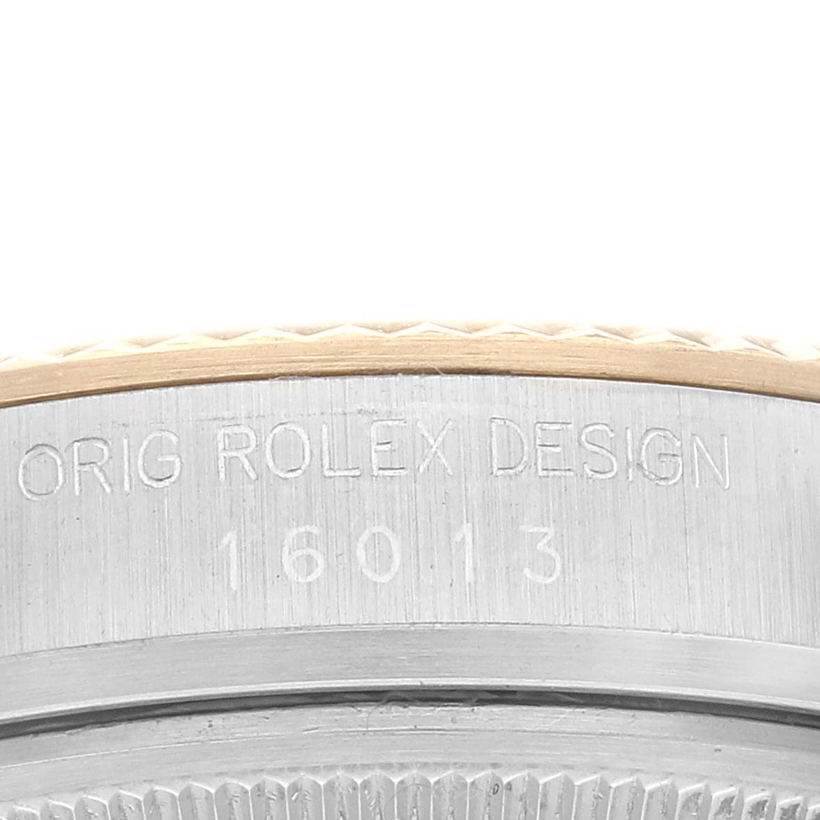 The image shows a close-up of the case back of a Vintage Collection Rolex watch, displaying the model number 16013.