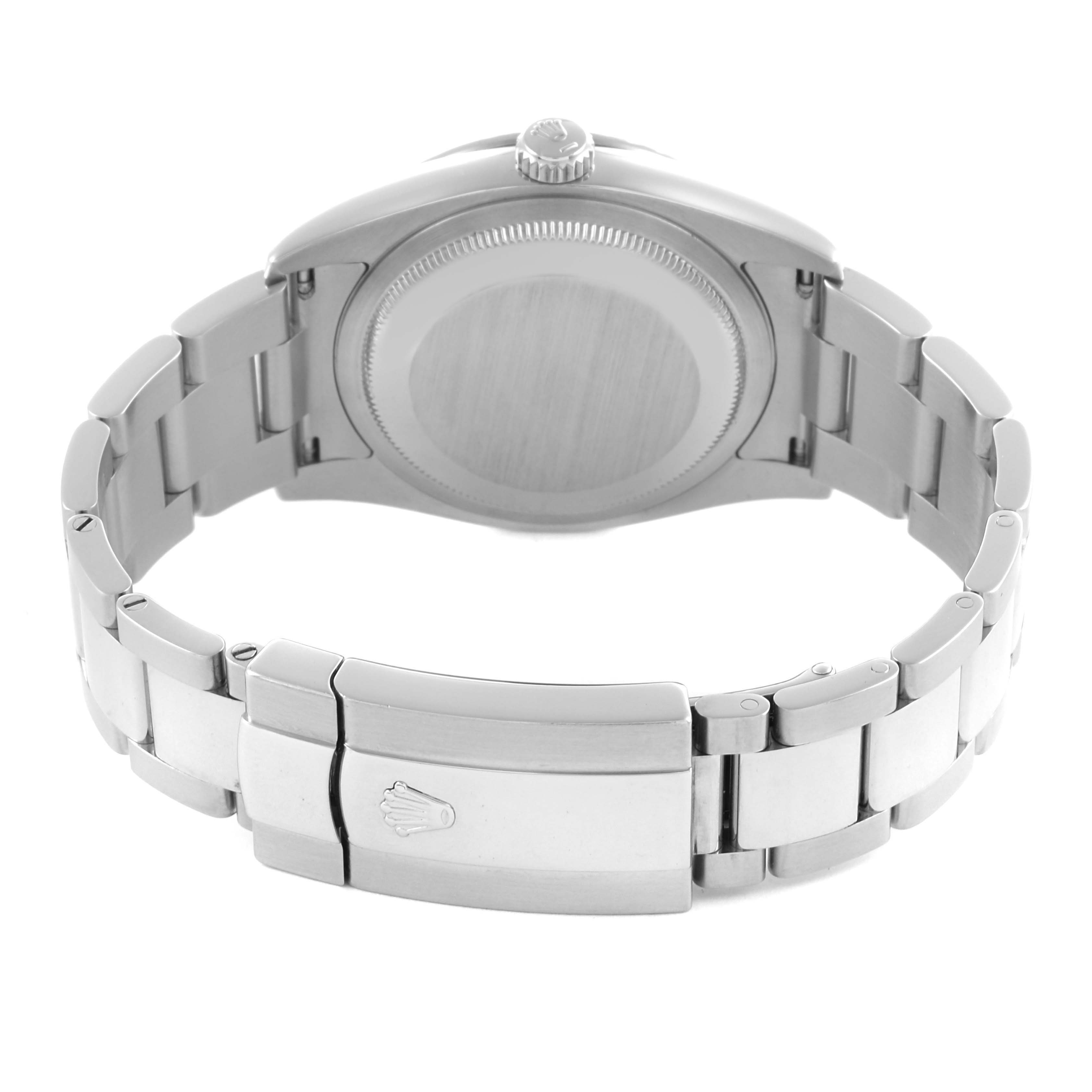 The image shows the back view of a Rolex Datejust 116244 Men's Stainless Steel Blue Dial 116244 Men's Stainless Steel Blue Dial, highlighting the case back and clasp.