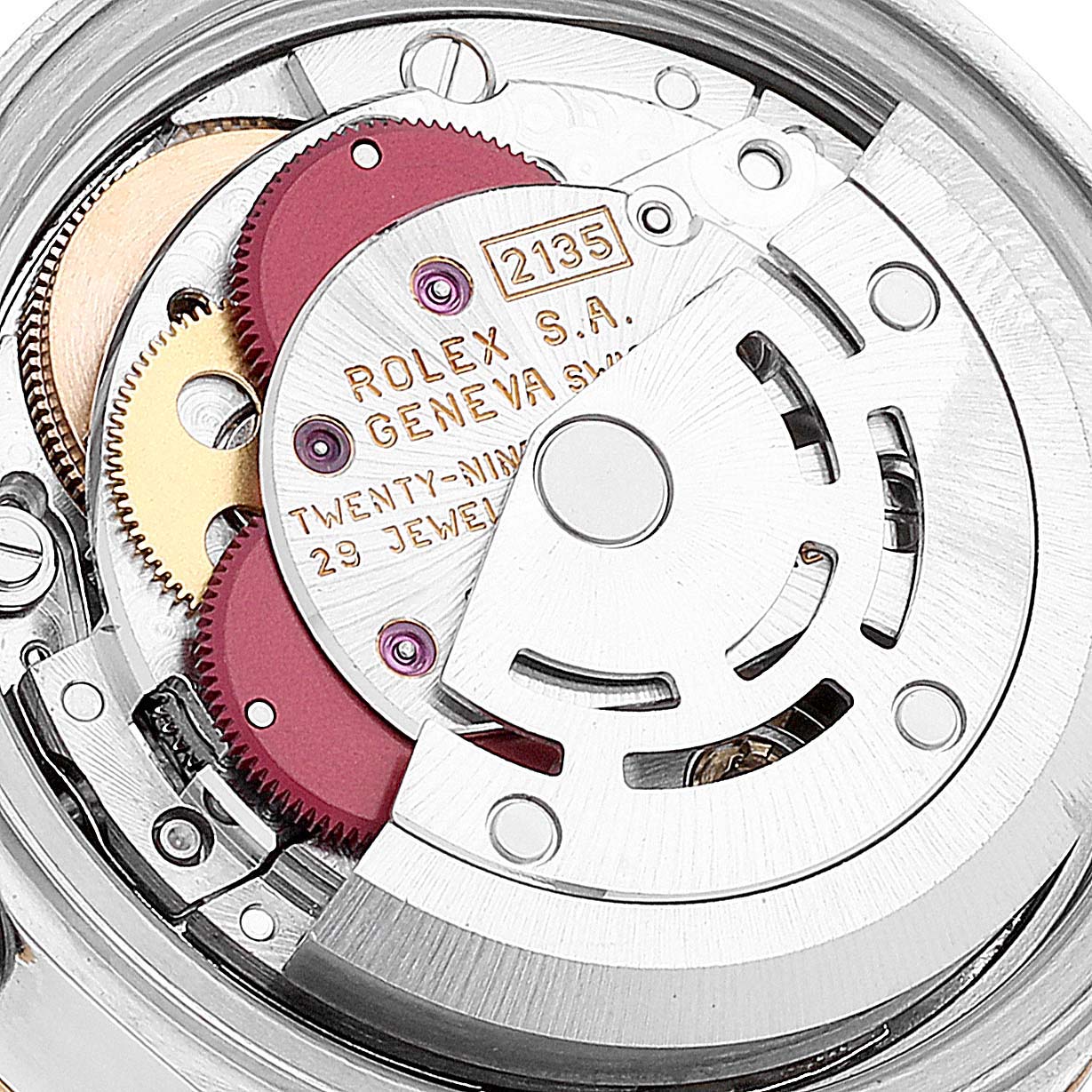 The image shows a close-up of the movement mechanism of a Rolex Datejust 69173 Women's Steel and Gold (two tone) Champagne Dial 69173 Women's Steel and Gold (two tone) Champagne Dial watch, highlighting its intricate components.