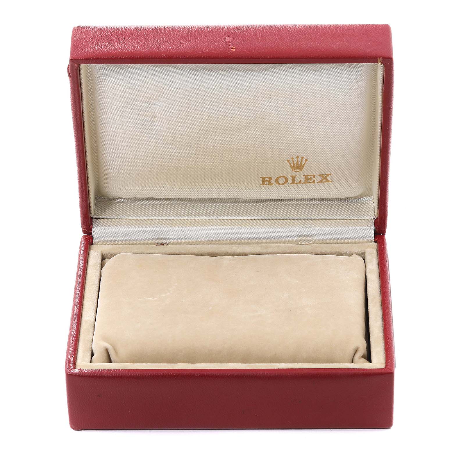 The image shows an open box for a Rolex Datejust 69173 Women's Steel and Gold (two tone) Champagne Dial 69173 Women's Steel and Gold (two tone) Champagne Dial watch, with a beige interior and "Rolex" branding in gold.