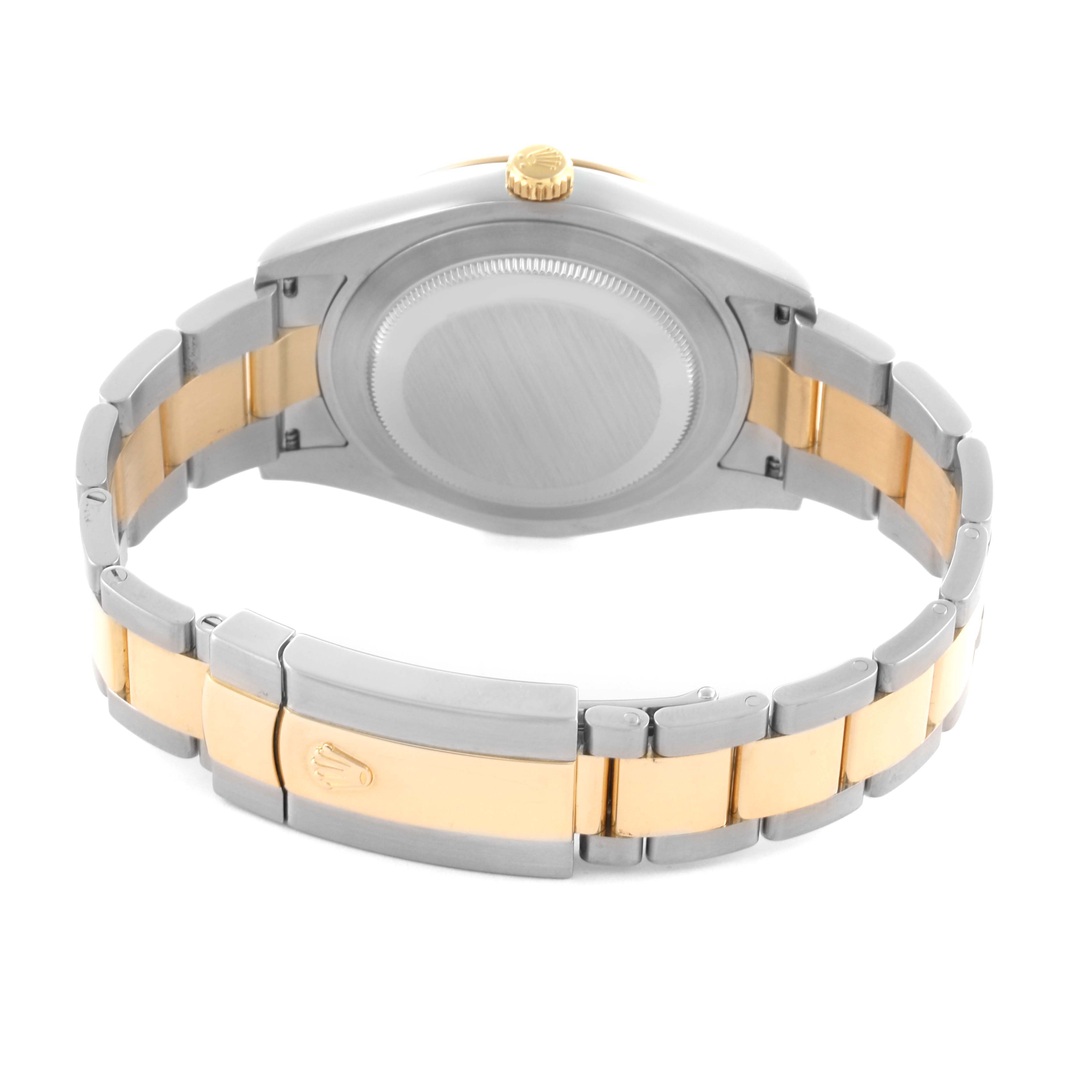 The image shows the back of the Rolex Datejust 41 116333 Men's Steel and Gold (two tone) Grey Dial 116333 Men's Steel and Gold (two tone) Grey Dial, highlighting the case back and two-tone bracelet.
