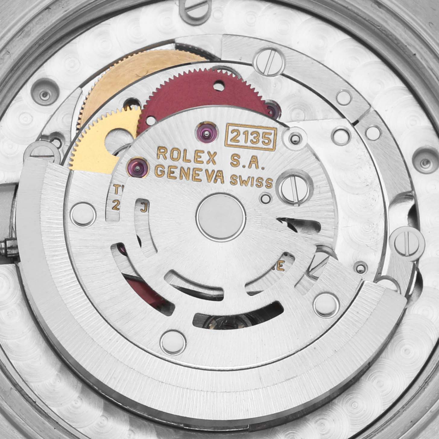 The image shows the movement components of a Rolex Mid-Size 68273 Women's Steel and Gold (two tone) Champagne Dial 68273 Women's Steel and Gold (two tone) Champagne Dial watch from a top-down angle.