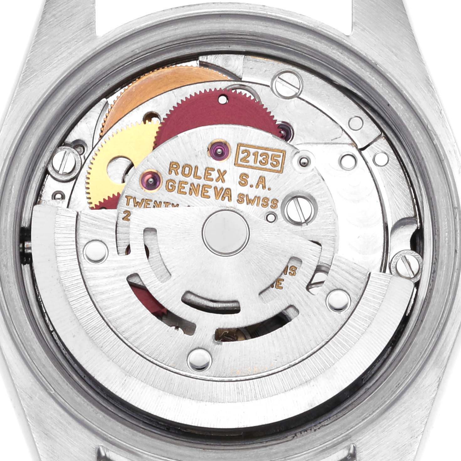 The image shows the movement mechanism of a Rolex Datejust 69174 Women's Stainless Steel Grey Dial 69174 Women's Stainless Steel Grey Dial watch, viewed from the back.