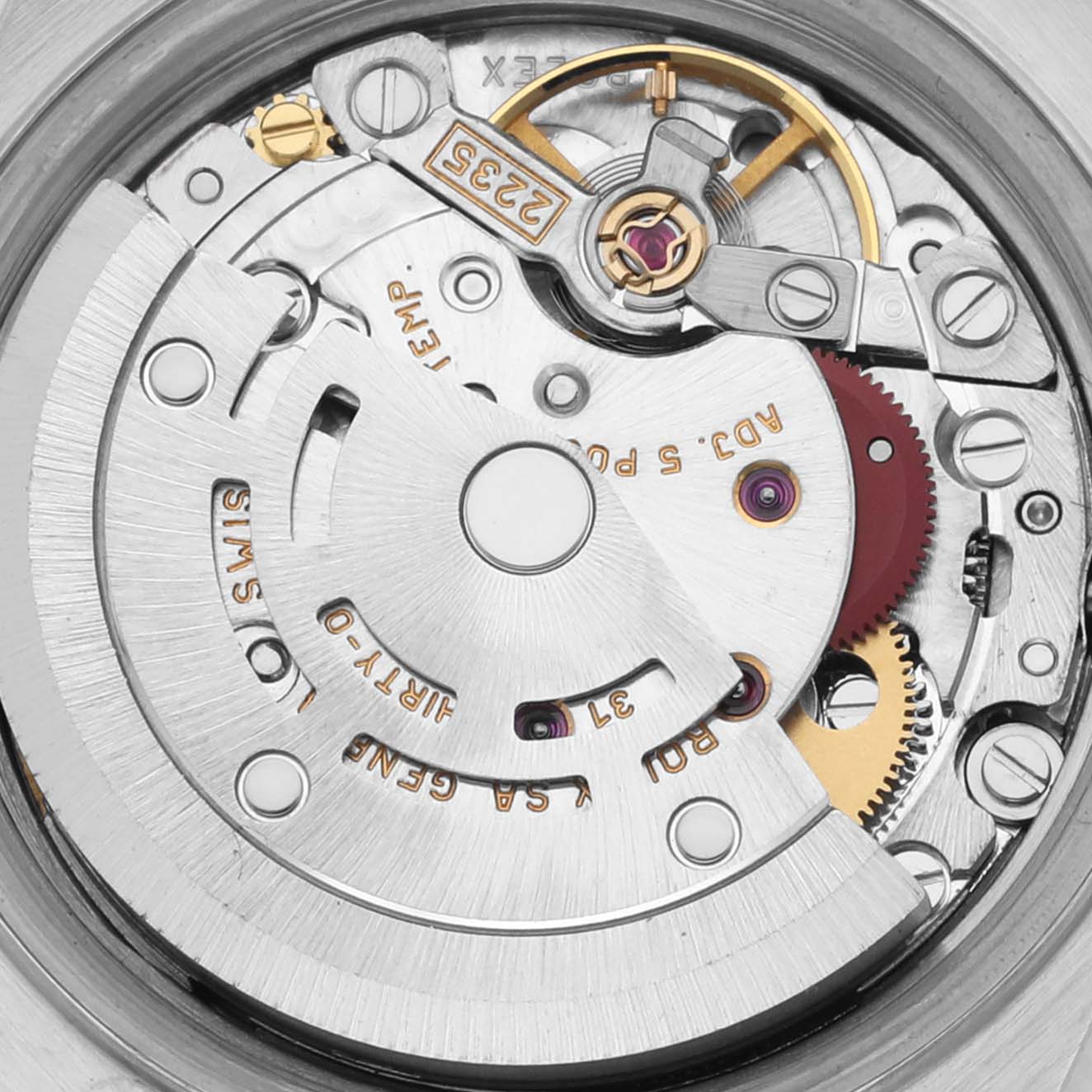 The image shows a close-up of the movement mechanism inside a Rolex Datejust 79173 Women's Steel and Gold (two tone) Blue Dial 79173 Women's Steel and Gold (two tone) Blue Dial watch.
