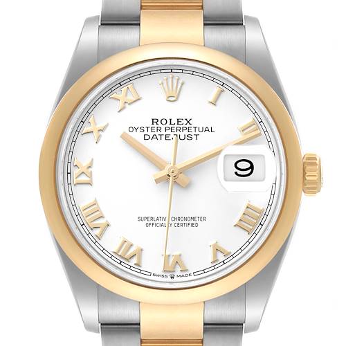 Photo of Rolex Datejust Steel Yellow Gold White Dial Mens Watch 126203 Box Card