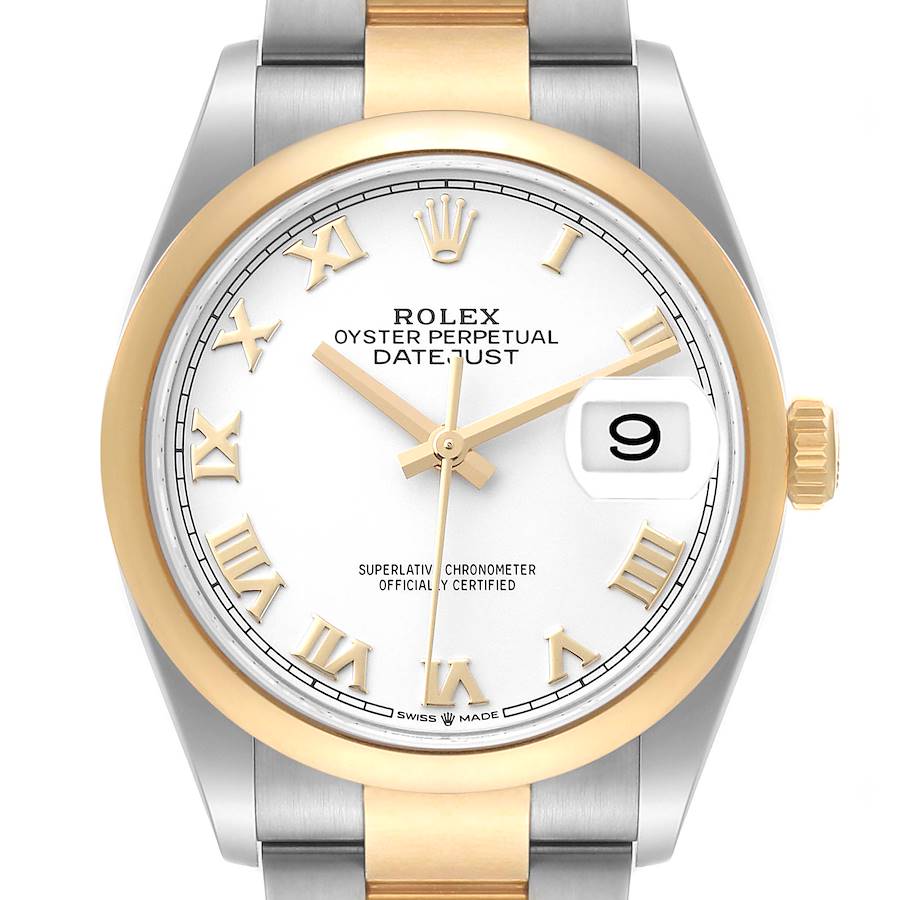 Rolex Datejust Steel Yellow Gold White Dial Mens Watch 126203 Box Card SwissWatchExpo