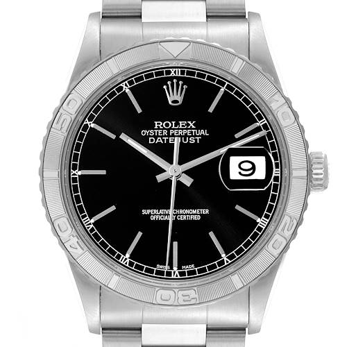 Photo of Rolex Datejust Turnograph Steel White Gold Black Dial Mens Watch 16264 Box Papers