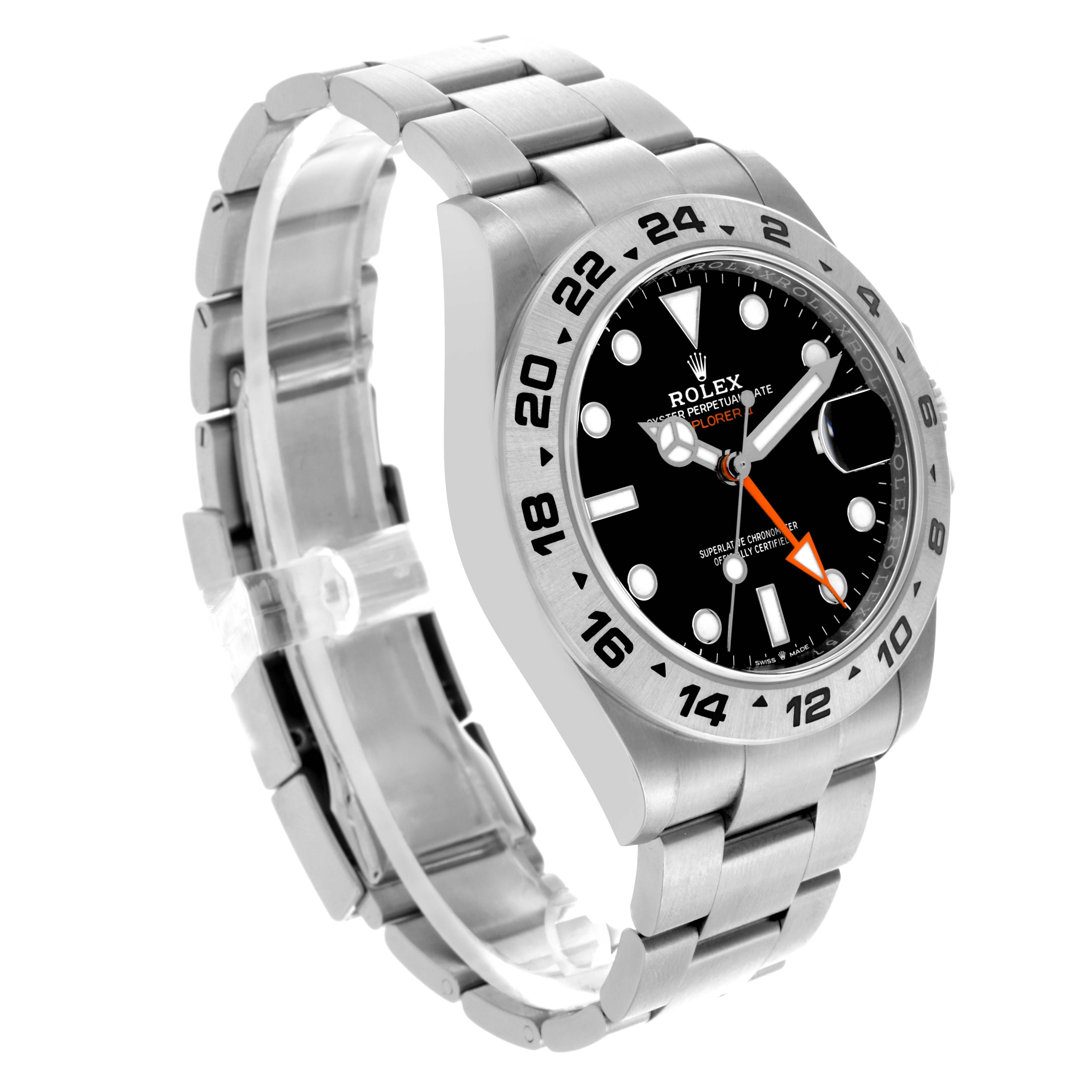 The Rolex Explorer M226570-0002 Men's Stainless Steel Black Dial M226570-0002 Men's Stainless Steel Black Dial watch is shown at a three-quarter angle, displaying the face, bezel, and bracelet clearly.