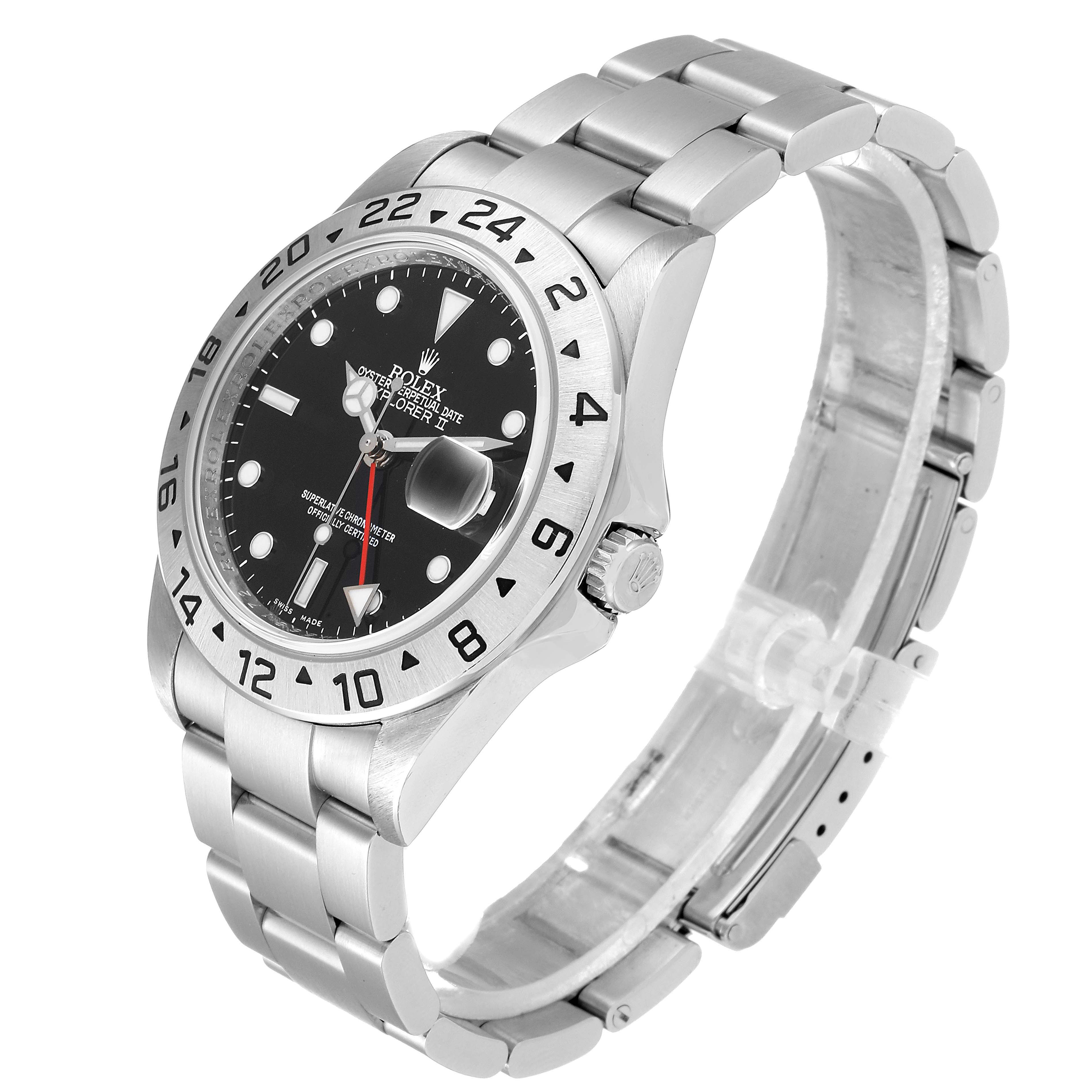 The Rolex Explorer 16570 Men
s Stainless Steel Black Dial 16570 Men
s Stainless Steel Black Dial watch model is shown at an angle displaying the face, bezel, and a part of the metal band.