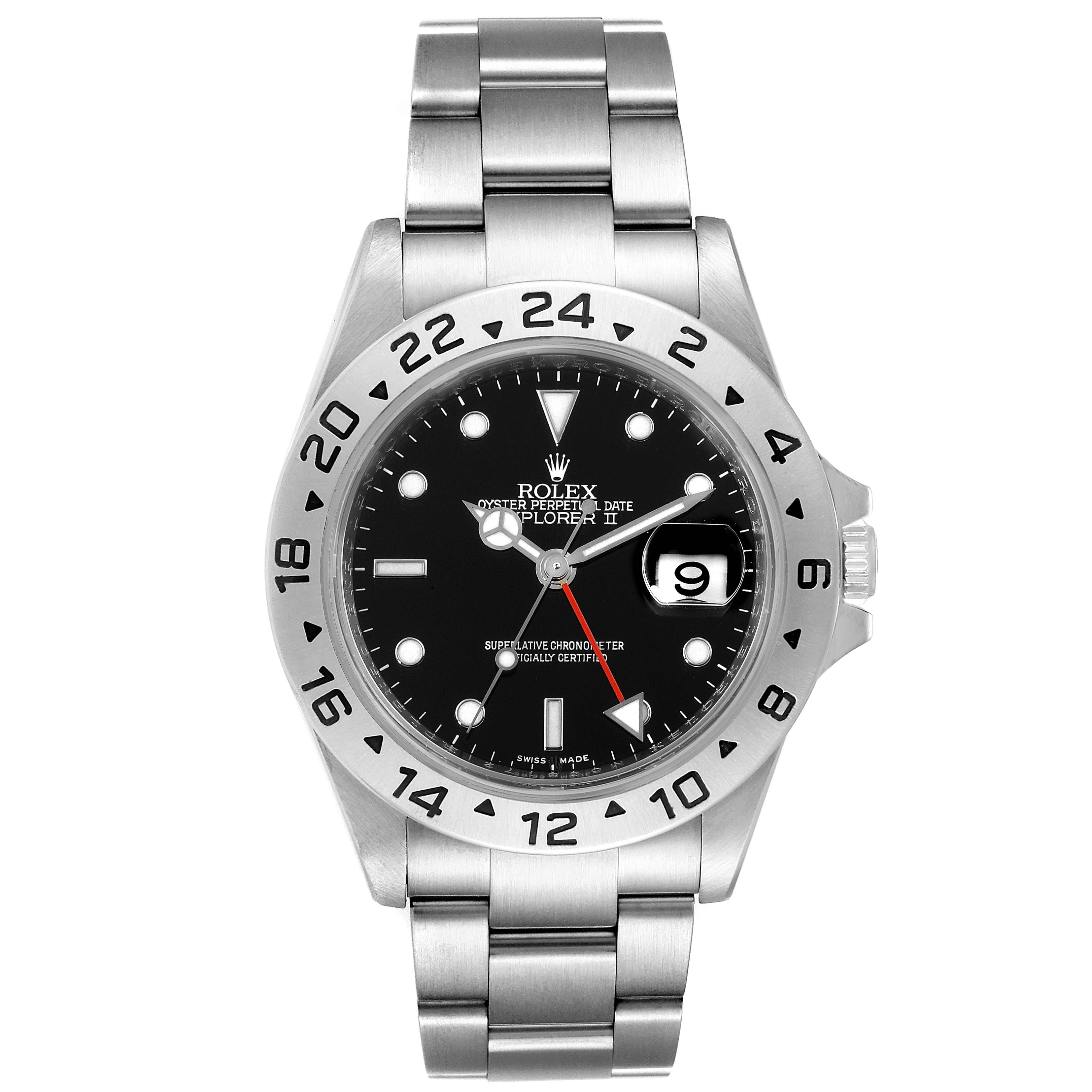 This image shows a front view of the Rolex Explorer 16570 Men
s Stainless Steel Black Dial 16570 Men
s Stainless Steel Black Dial watch, highlighting the dial, bezel, and bracelet.
