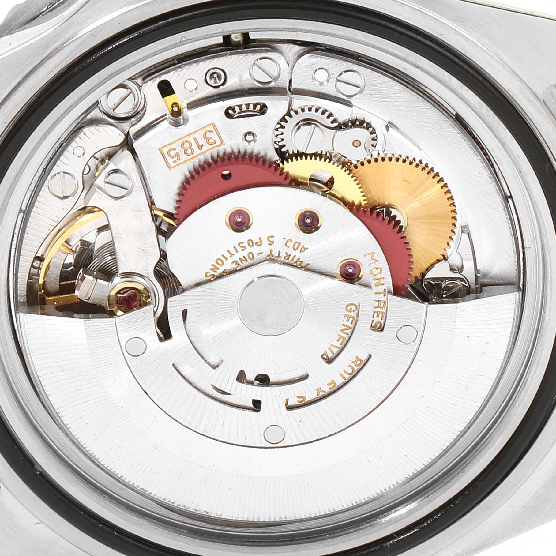 The image shows the internal mechanical movement of a Rolex GMT-Master 16710 Men's Stainless Steel Black Dial 16710 Men's Stainless Steel Black Dial watch at a close-up angle.