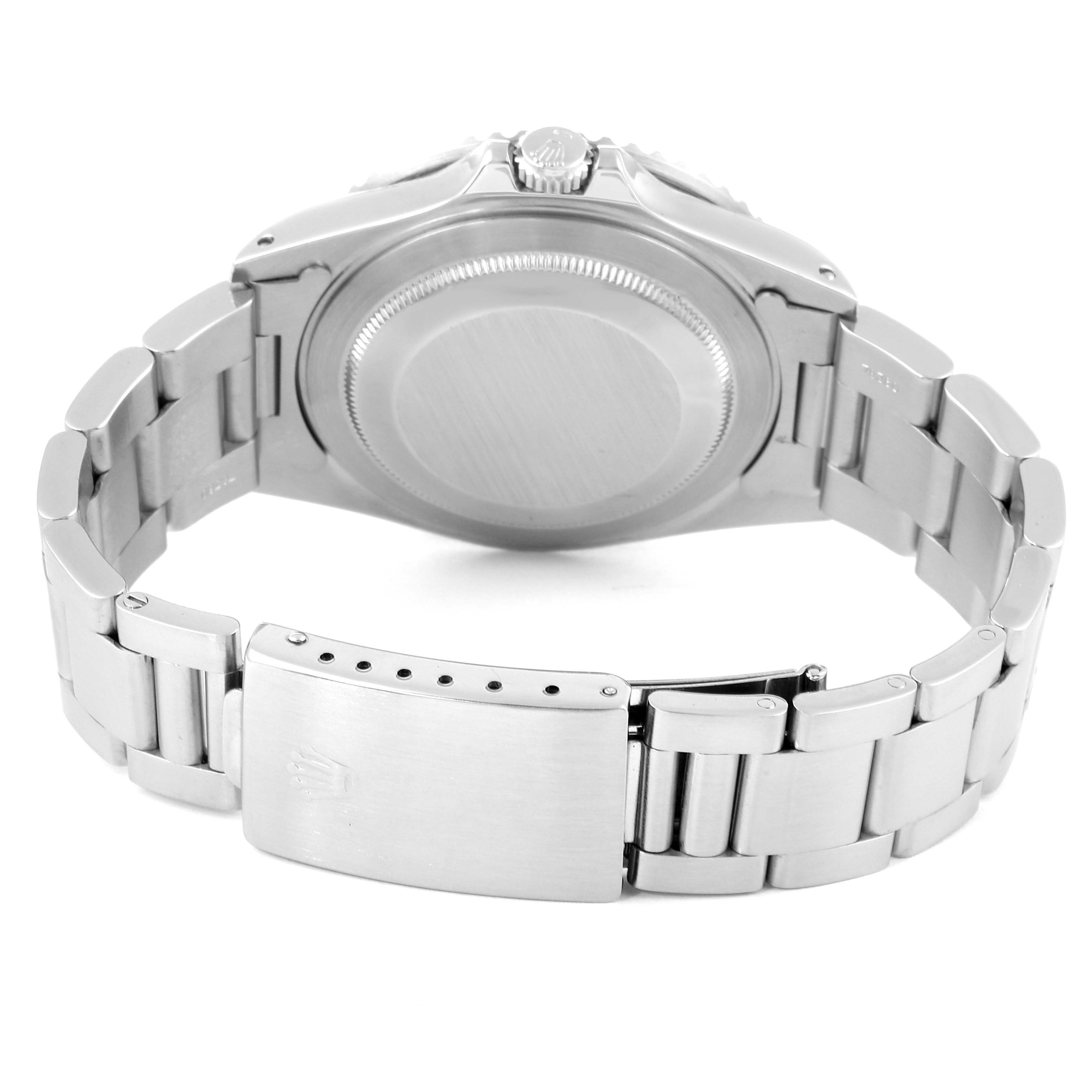 The image shows the back and bracelet of a Rolex GMT-Master 16710 Men's Stainless Steel Black Dial 16710 Men's Stainless Steel Black Dial watch, including the clasp and case back, from a rear angle.