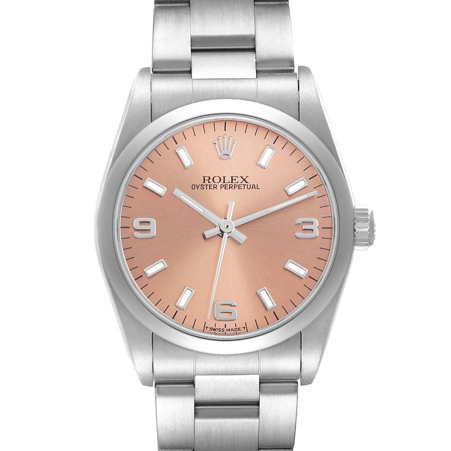 Rolex Oyster Perpetual Midsize Salmon Dial Steel Ladies Watch 77080 SwissWatchExpo