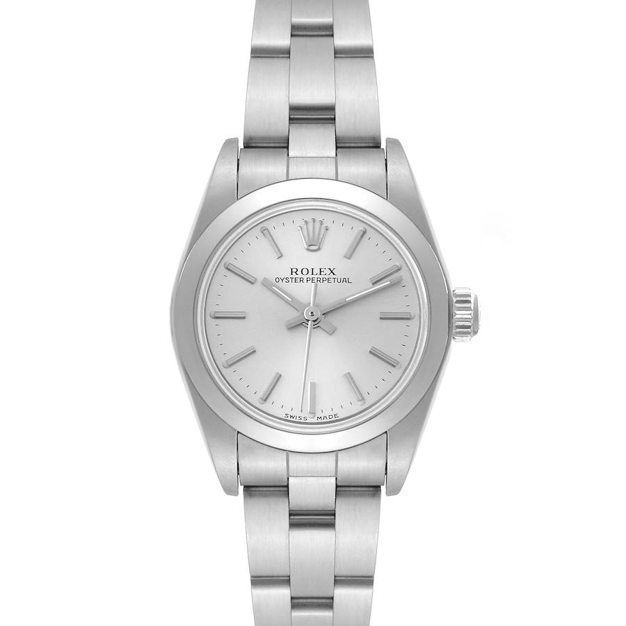 Rolex Oyster Perpetual Non-Date Silver Dial Steel Ladies Watch 76080 Box Papers SwissWatchExpo