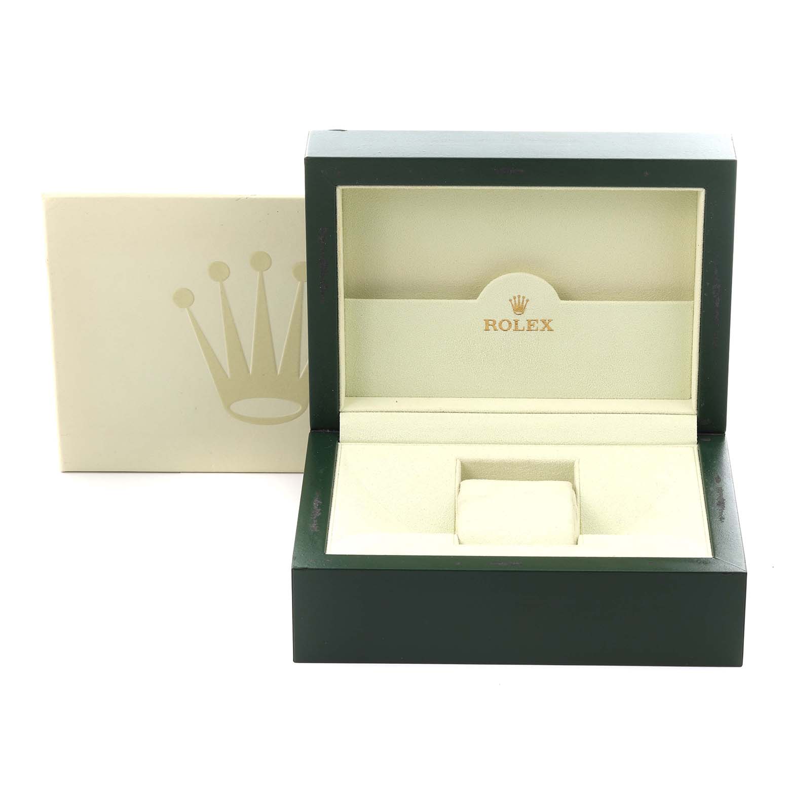 The image shows the open box and outer packaging for a Rolex President 179158 Women's Yellow Gold Champagne Dial 179158 Women's Yellow Gold Champagne Dial watch, viewed from the front.