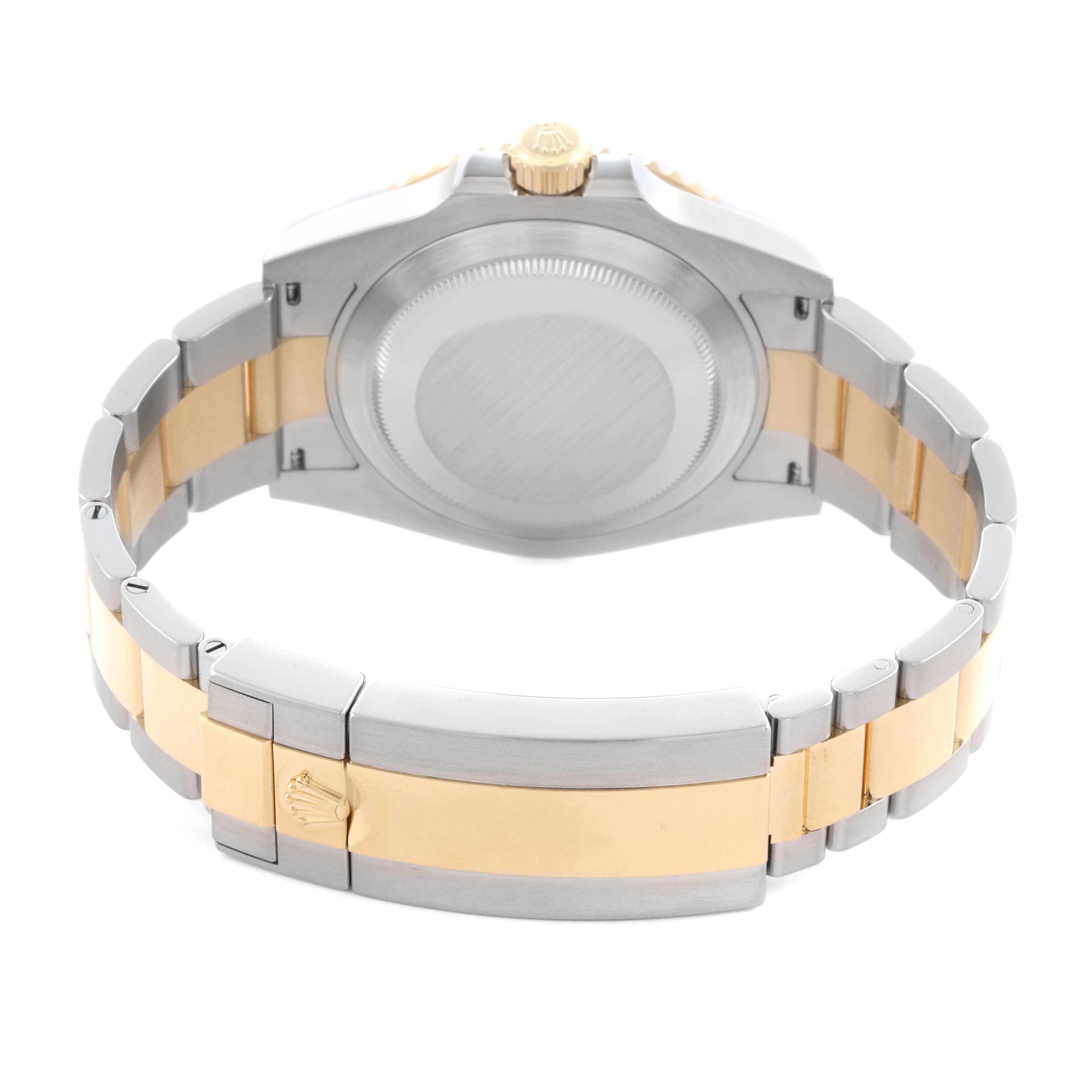 The image shows the back of a Rolex Submariner 126613LN Men's Steel and Gold (two tone) Black Dial 126613LN Men's Steel and Gold (two tone) Black Dial, highlighting the case back, crown, and two-tone bracelet.