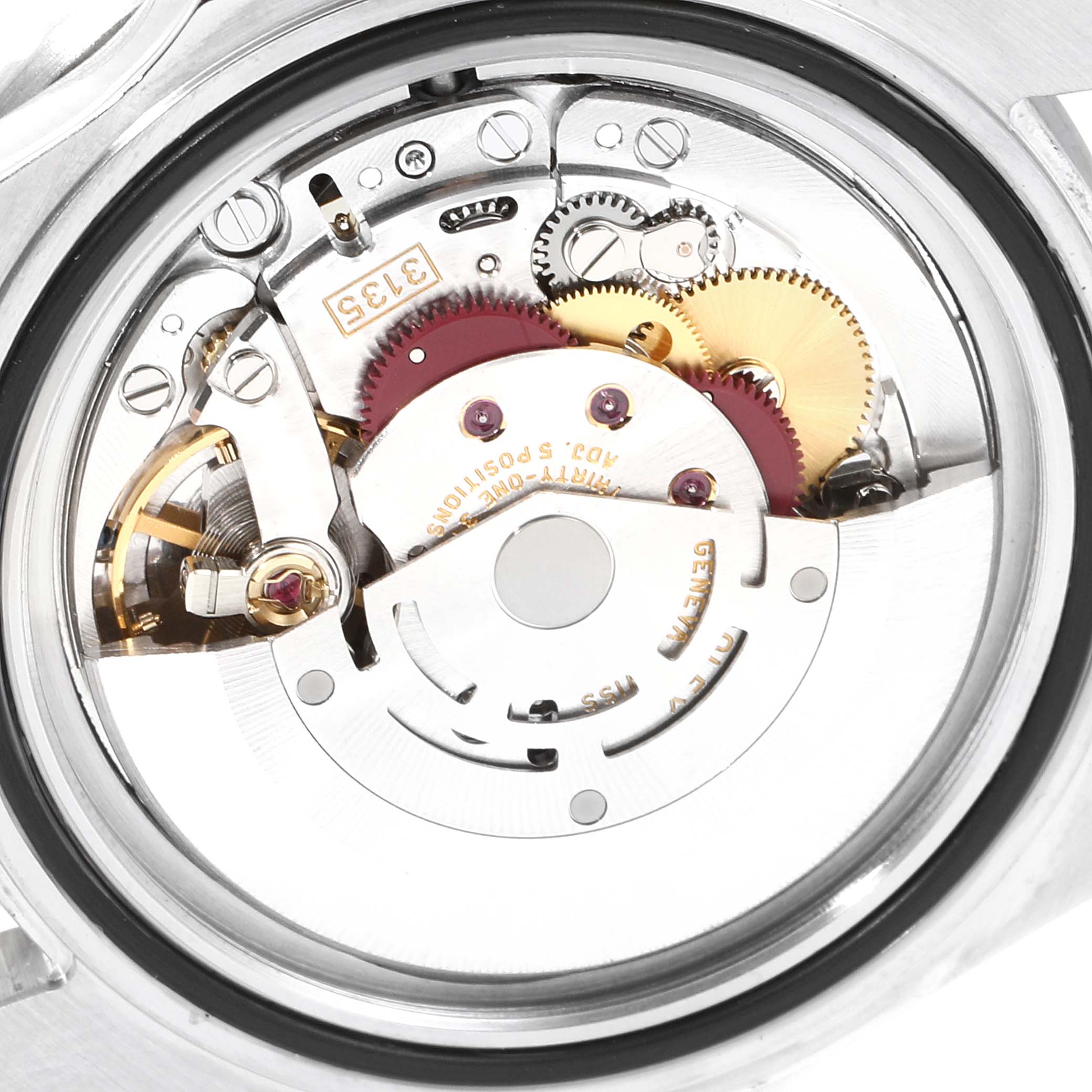 This image shows the internal mechanical movement of a Rolex Submariner 16610LV Men's Stainless Steel Black Dial 16610LV Men's Stainless Steel Black Dial watch from a top-down angle.