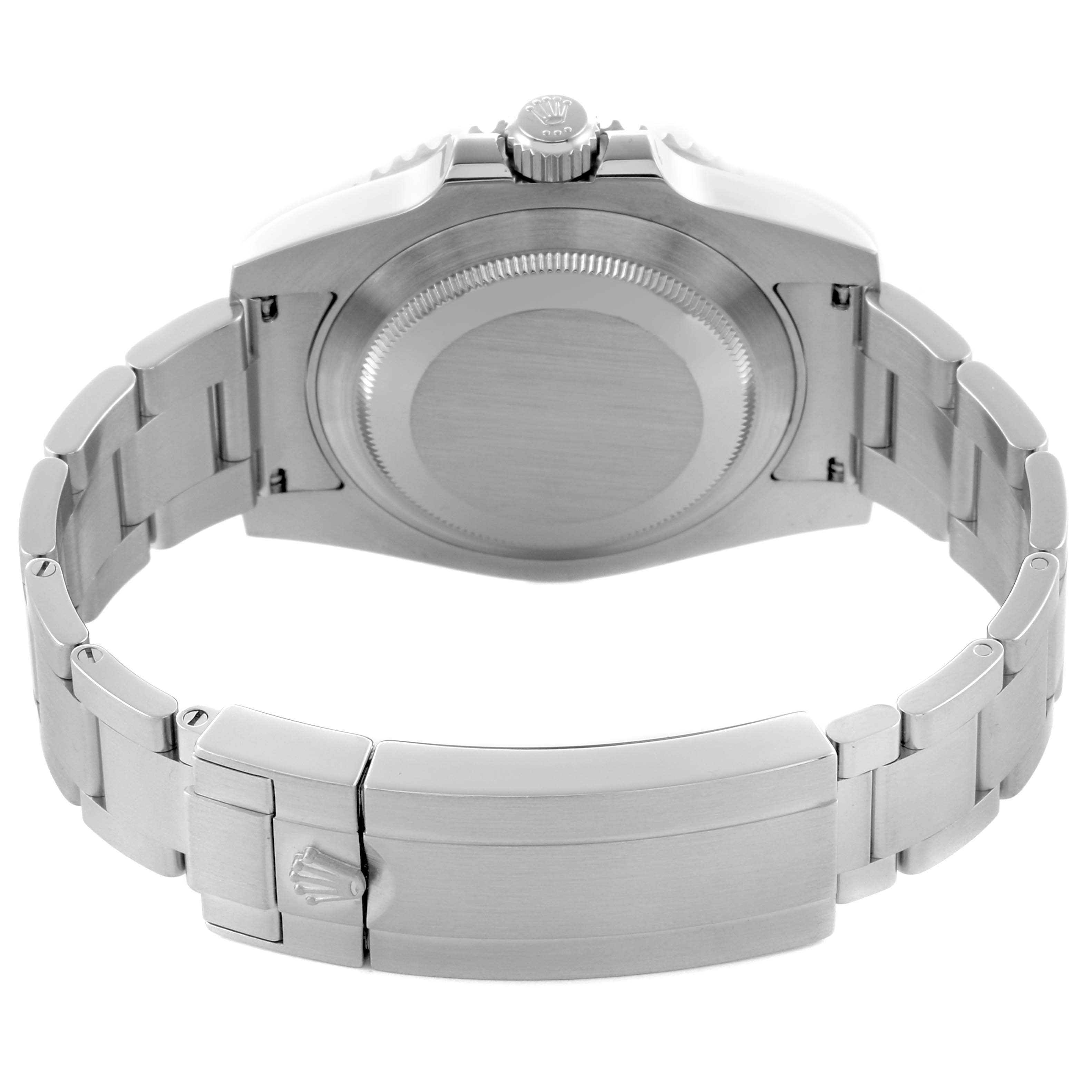 The Rolex Submariner 116610LN Men's Stainless Steel Black Dial 116610LN Men's Stainless Steel Black Dial is shown from the back, highlighting the case back, bracelet, and clasp.