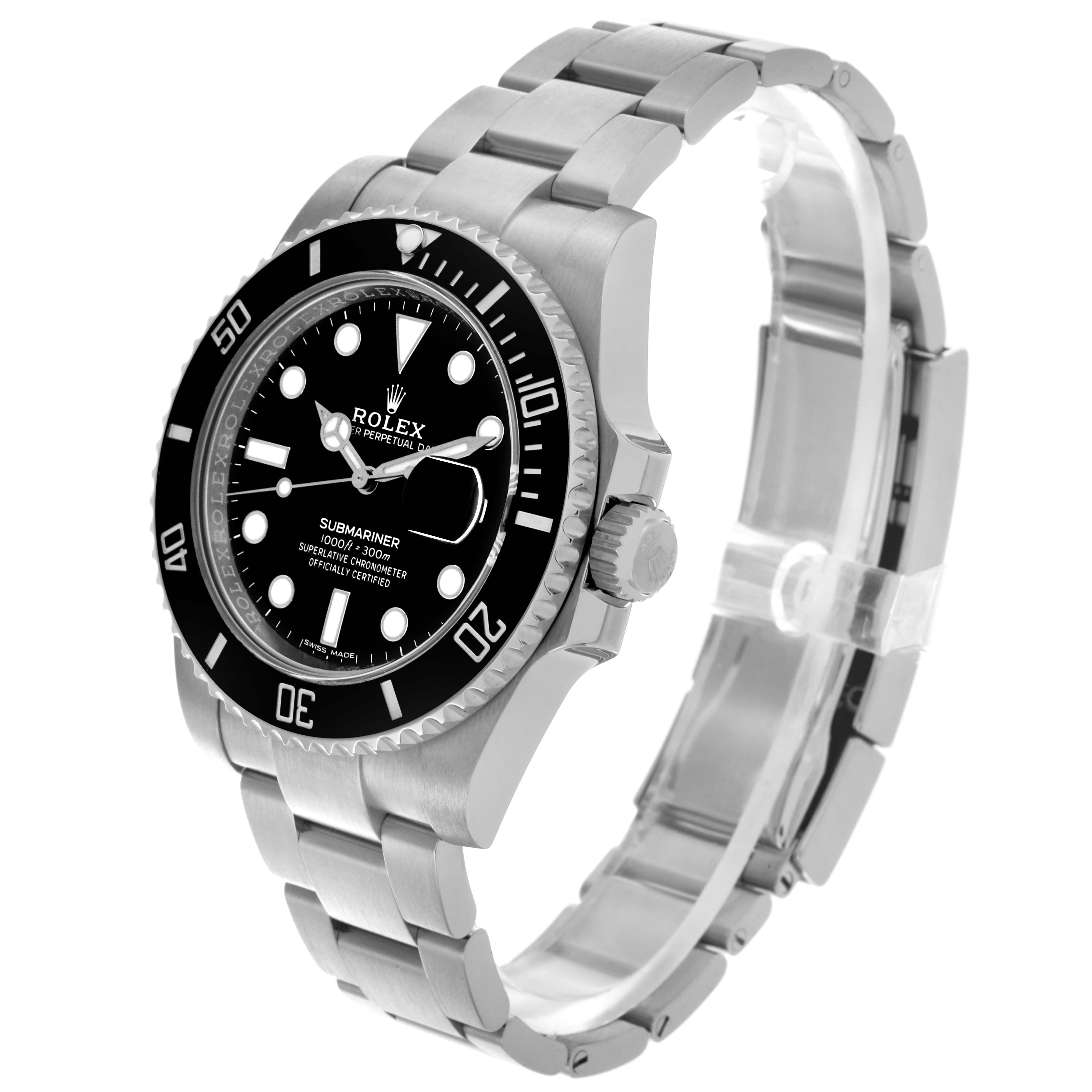 The Rolex Submariner 116610LN Men's Stainless Steel Black Dial 116610LN Men's Stainless Steel Black Dial watch is shown at a three-quarter angle, showcasing the dial, bezel, case, crown, and bracelet.