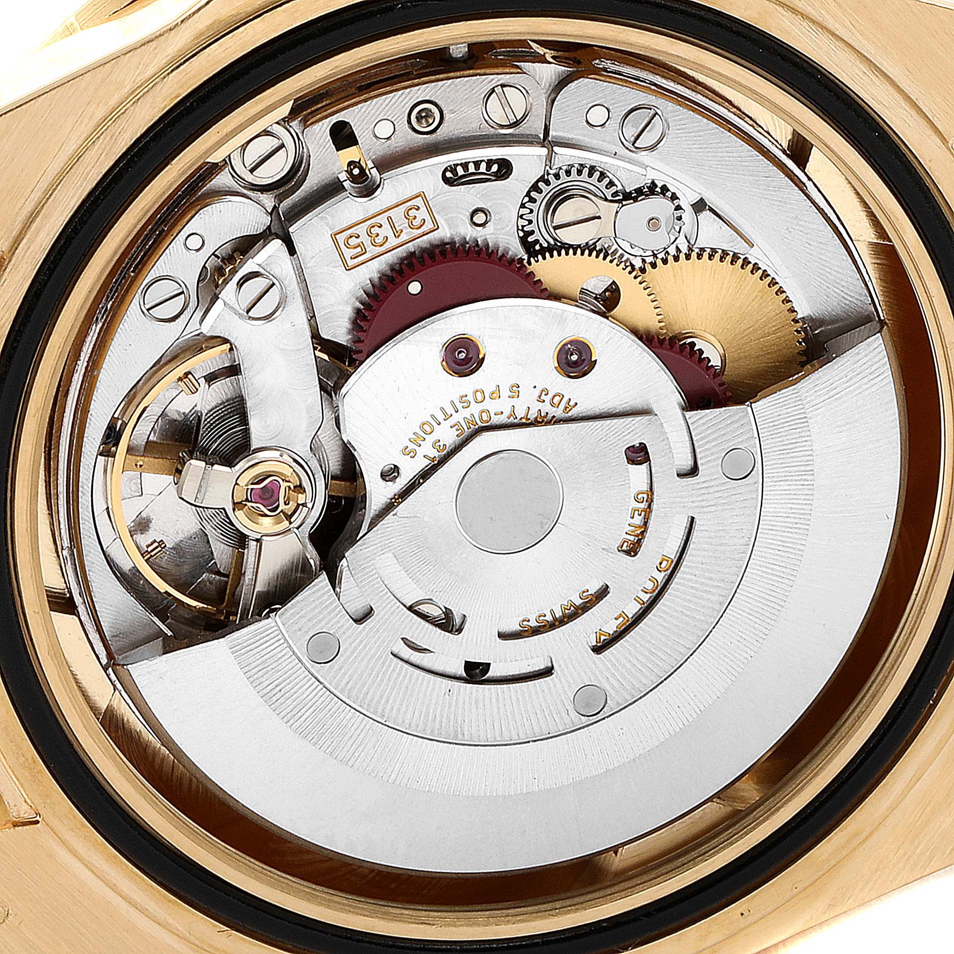 This image shows a close-up view of the movement and internal mechanics of a Rolex Submariner 16618 Men's Yellow Gold Blue Dial 16618 Men's Yellow Gold Blue Dial watch.