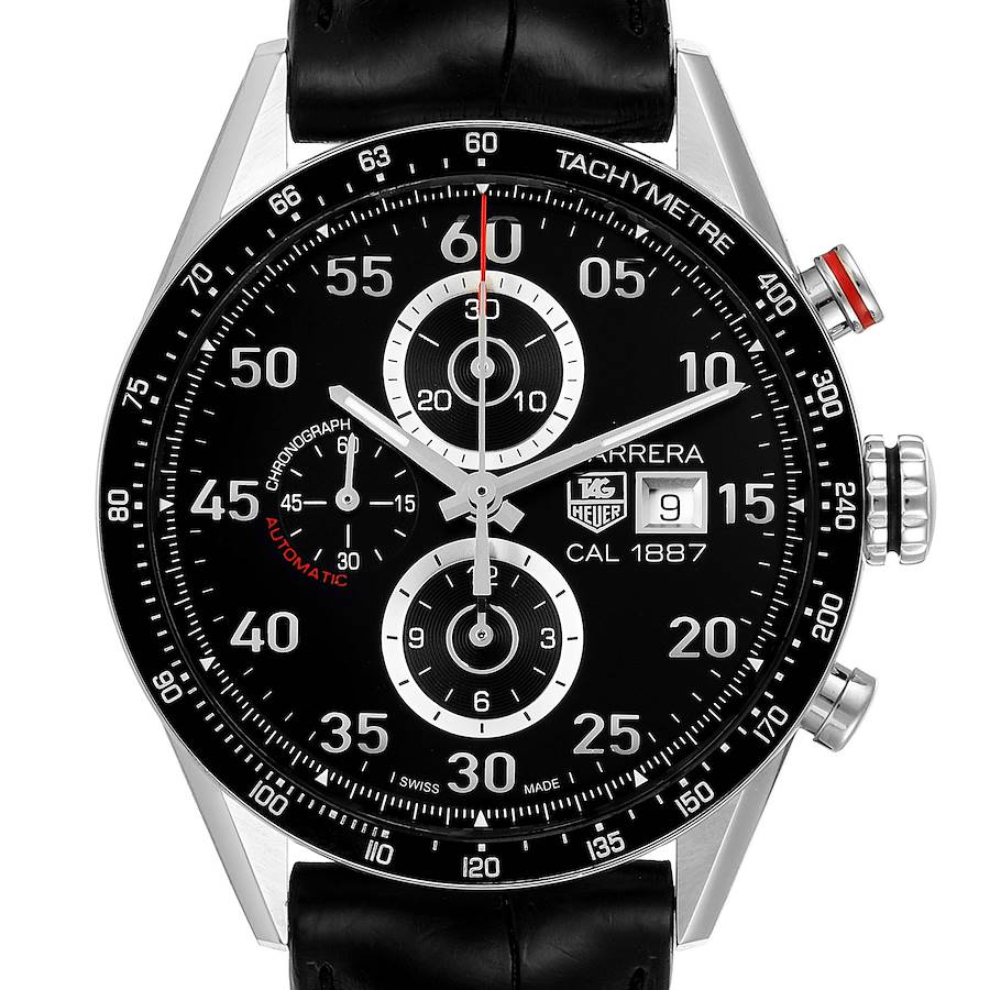 Tag Heuer Carrera Black Dial Chronograph Mens Watch CAR2A10 Box SwissWatchExpo