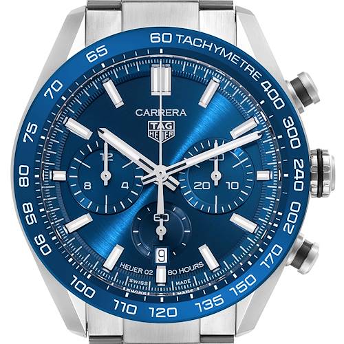 Photo of Tag Heuer Carrera Chronograph Blue Dial Steel Mens Watch CBN2A1A Box Card