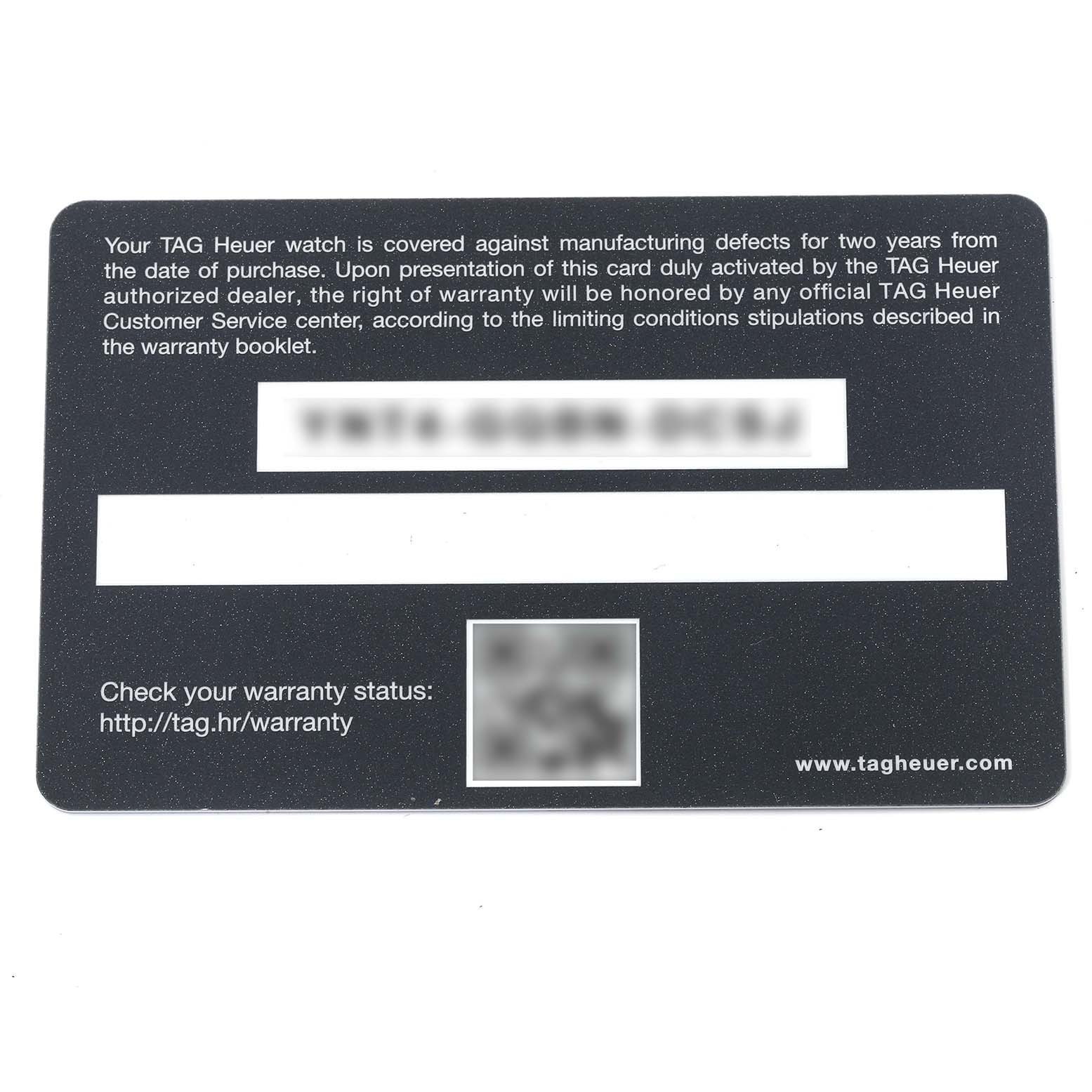 This image shows the warranty card for the Tag Heuer Carrera CBN2A1A.BA0643 Men's Stainless Steel Blue Dial CBN2A1A.BA0643 Men's Stainless Steel Blue Dial watch model, displayed from a top-down angle.