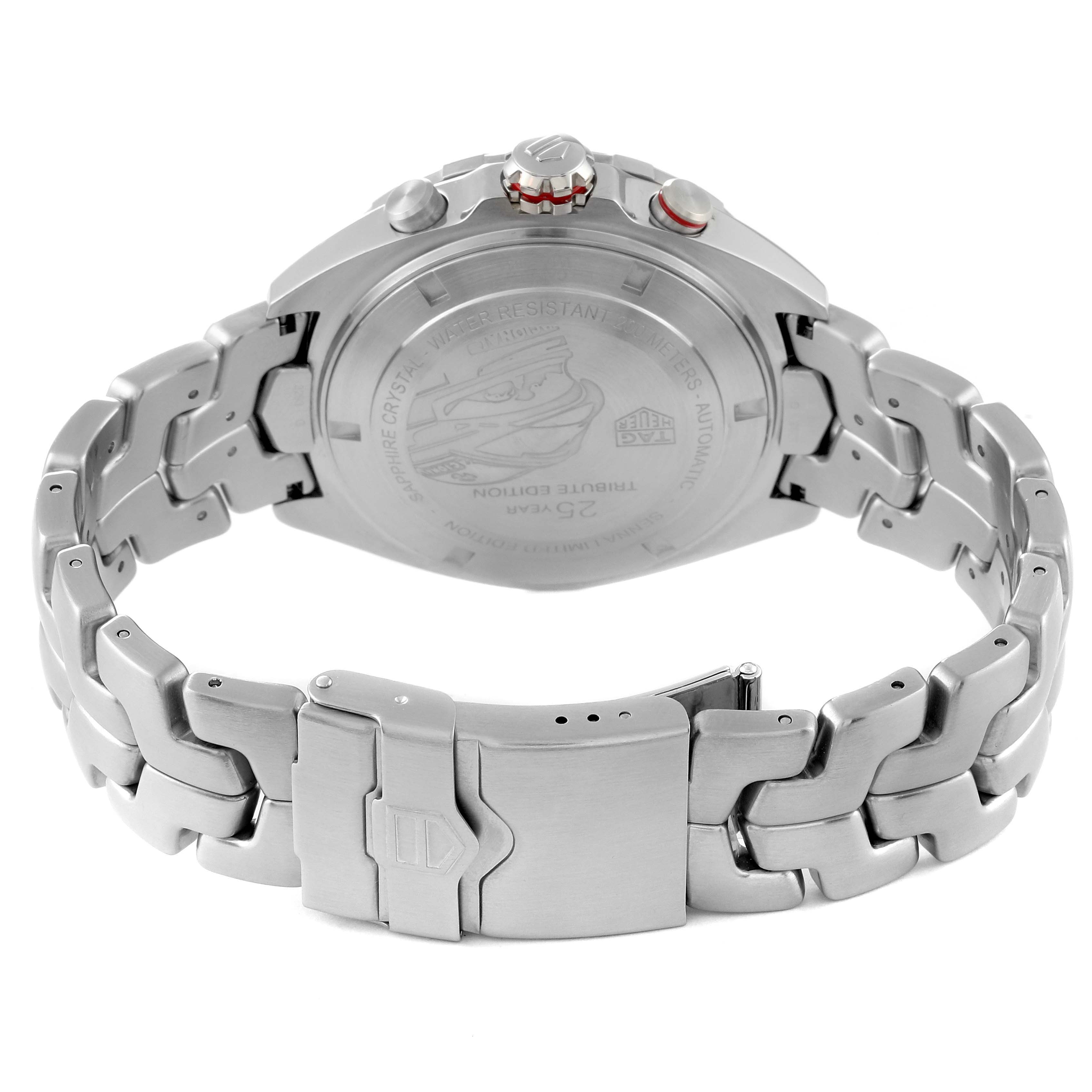 The image shows the back and bracelet of a Tag Heuer Formula 1 CAZ2017.BA0647 Men's Stainless Steel Grey Dial CAZ2017.BA0647 Men's Stainless Steel Grey Dial watch, viewed from a rear angle.