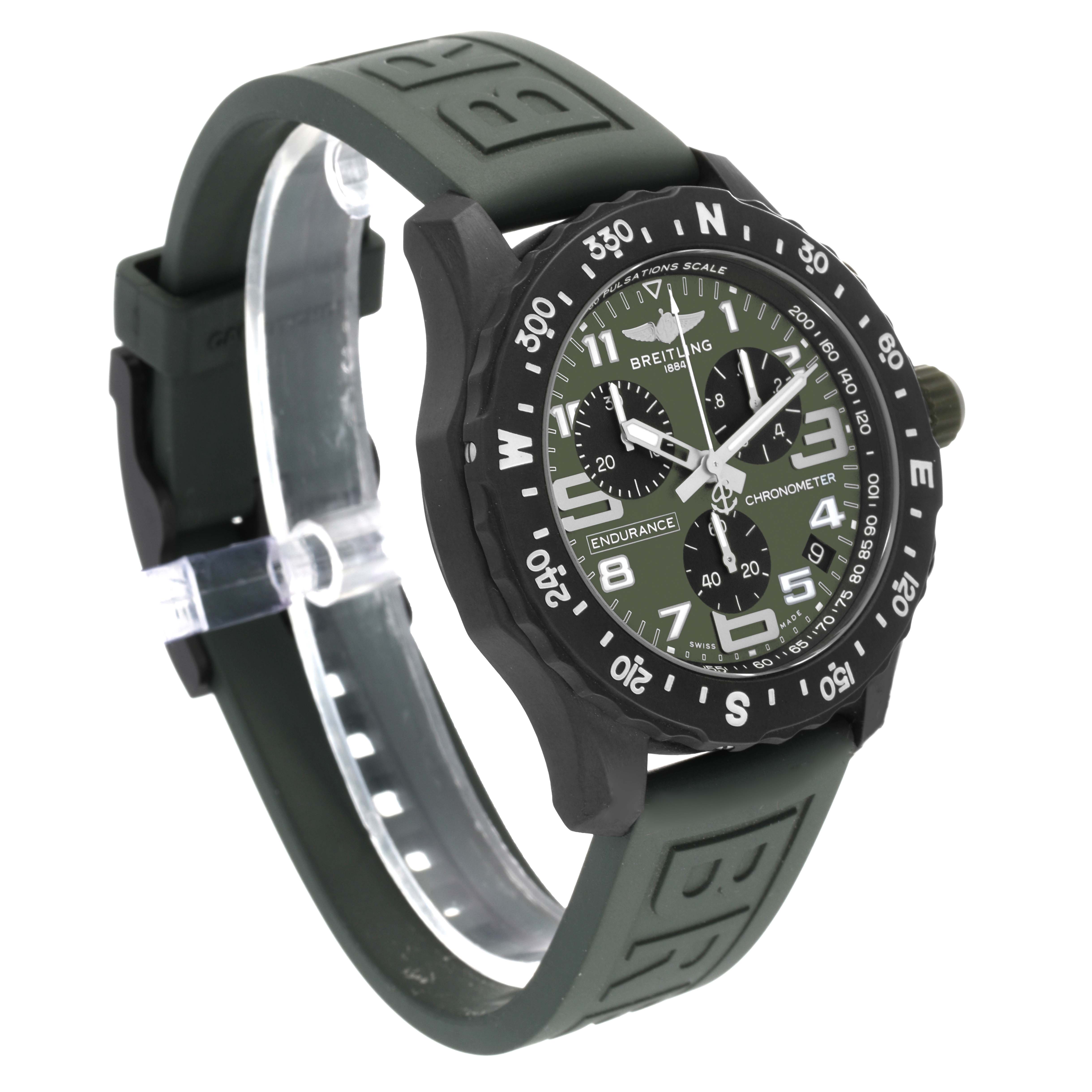The image shows a Breitling Professional Series X82310 Men's Titanium Green Dial X82310 Men's Titanium Green Dial watch at an angle displaying its front face, bezel, and strap.
