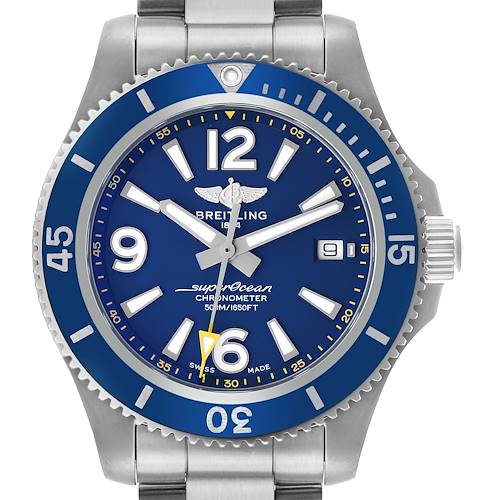 Photo of Breitling Superocean 42 Blue Dial Steel Mens Watch A17366 Box Card
